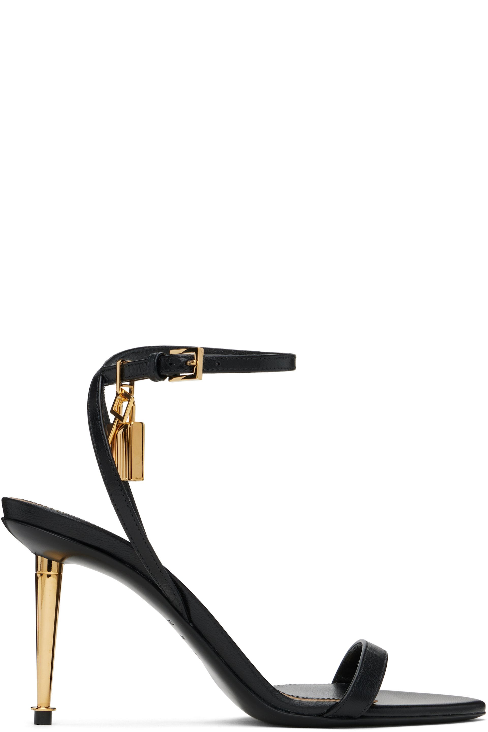 TOM FORD - Sandales à talon aiguille noires à bout pointu et à cadenas
