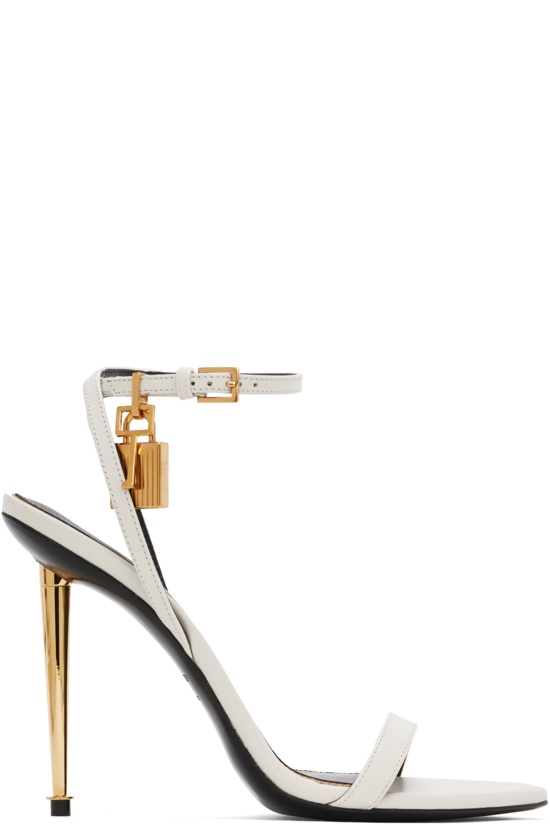 TOM FORD - Sandales à talon aiguille blanches à bout pointu et à cadenas