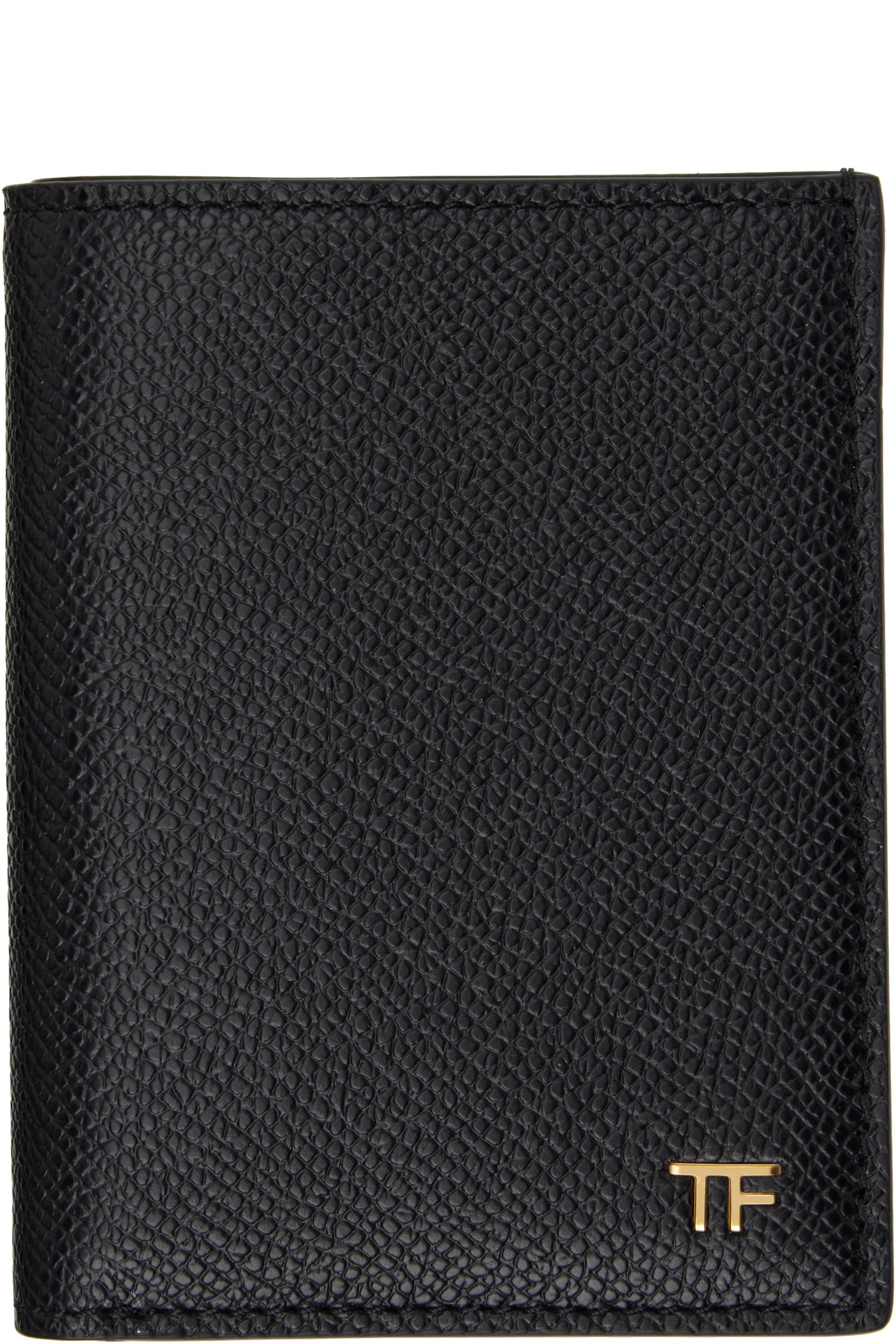 TOM FORD - Black Small Grain Leather Folding Card Holder