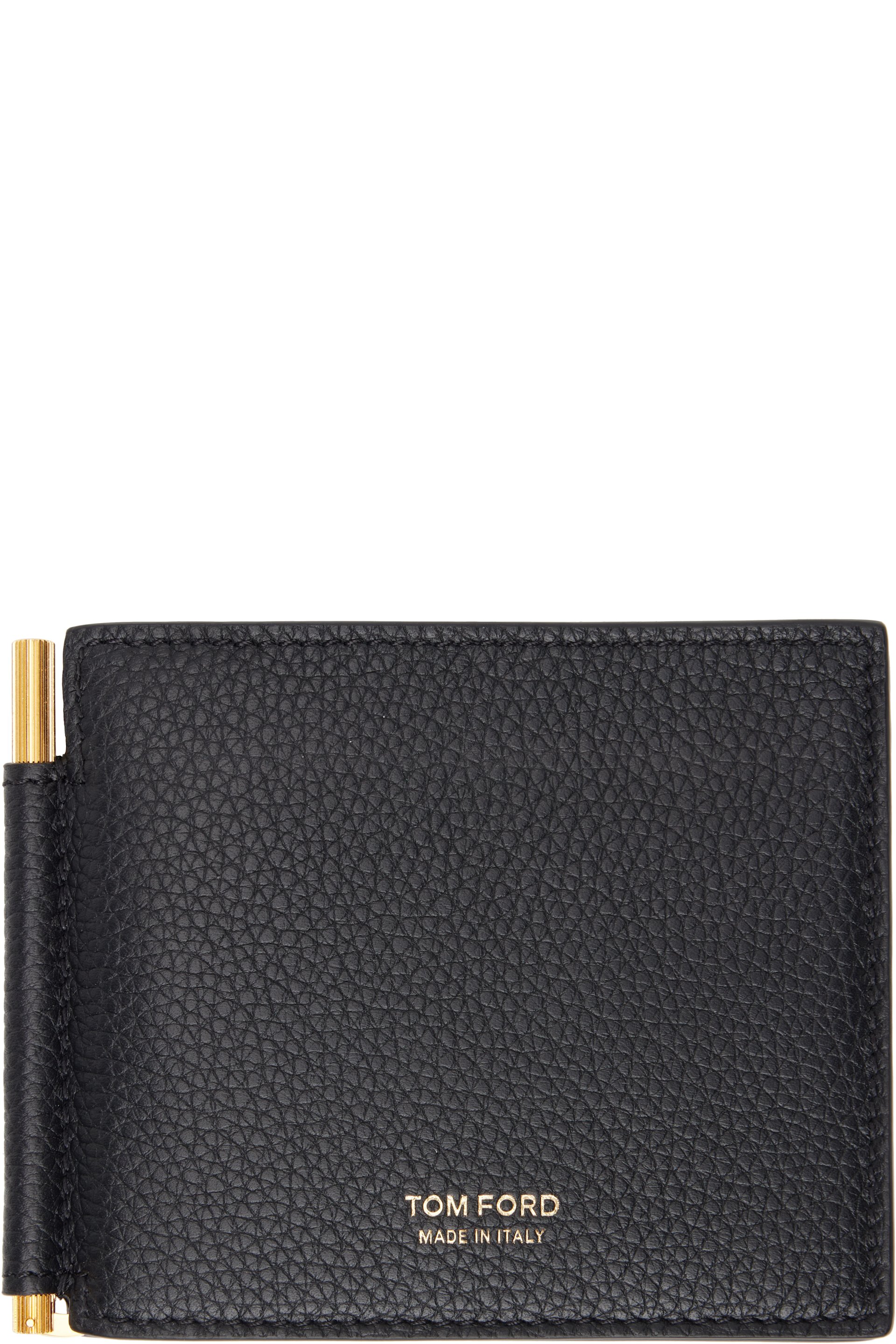 TOM FORD - Black Grained Leather Money Clip Card Holder