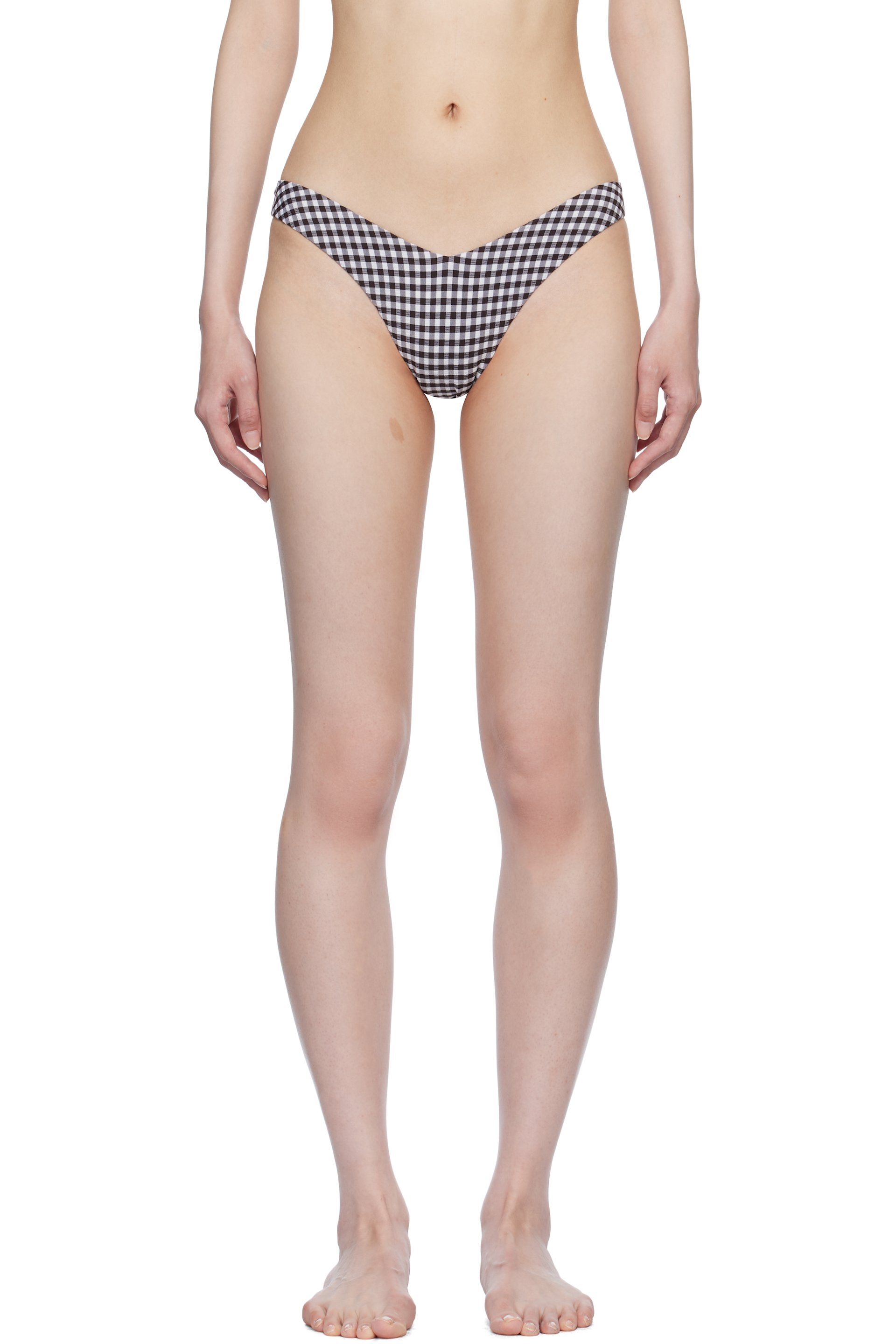 Frankies Bikinis - Culotte de bikini Enzo Cheeky noir et blanc à motif guinguan