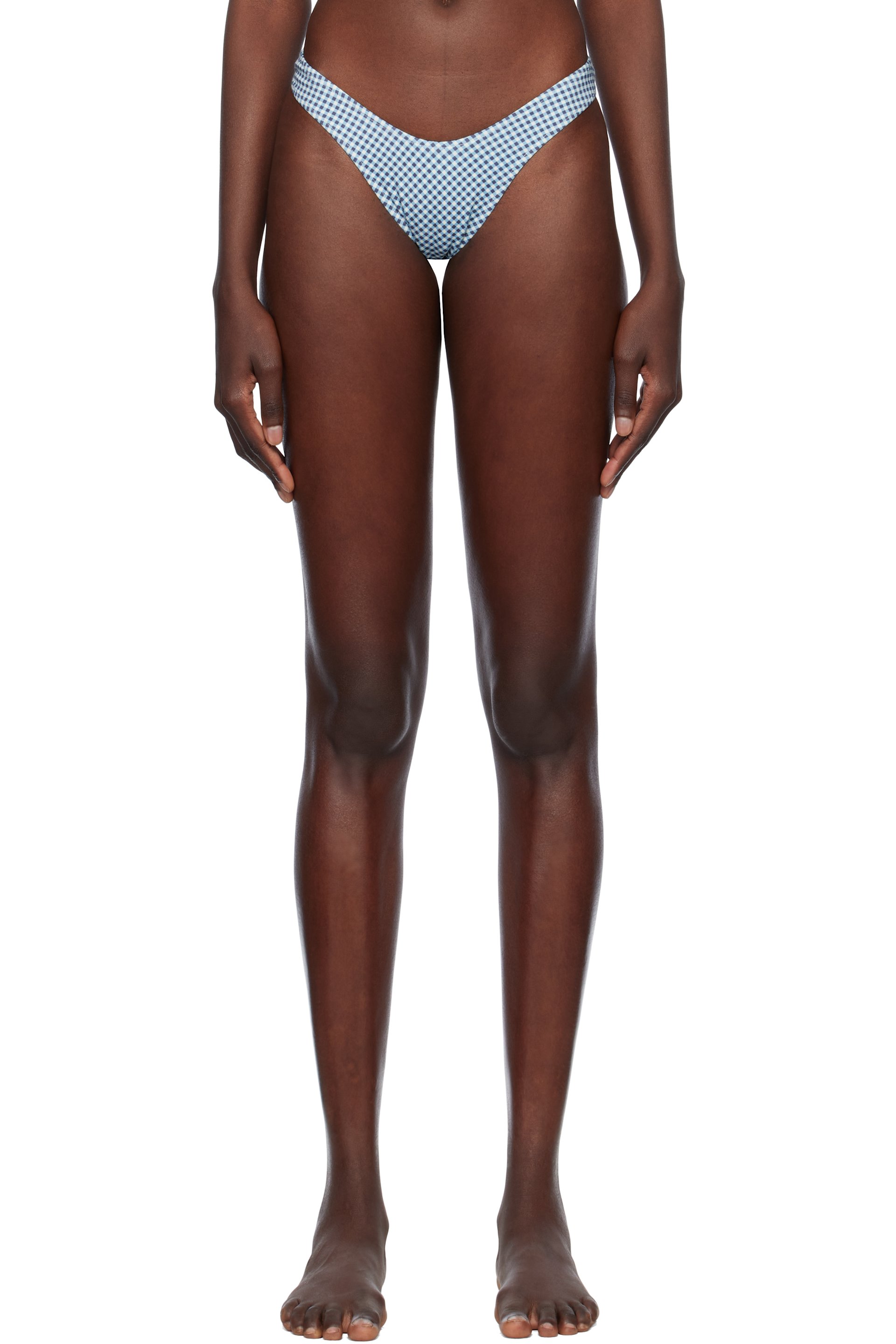 Frankies Bikinis - Culotte de bikini de style tanga Full Moon bleu et blanc