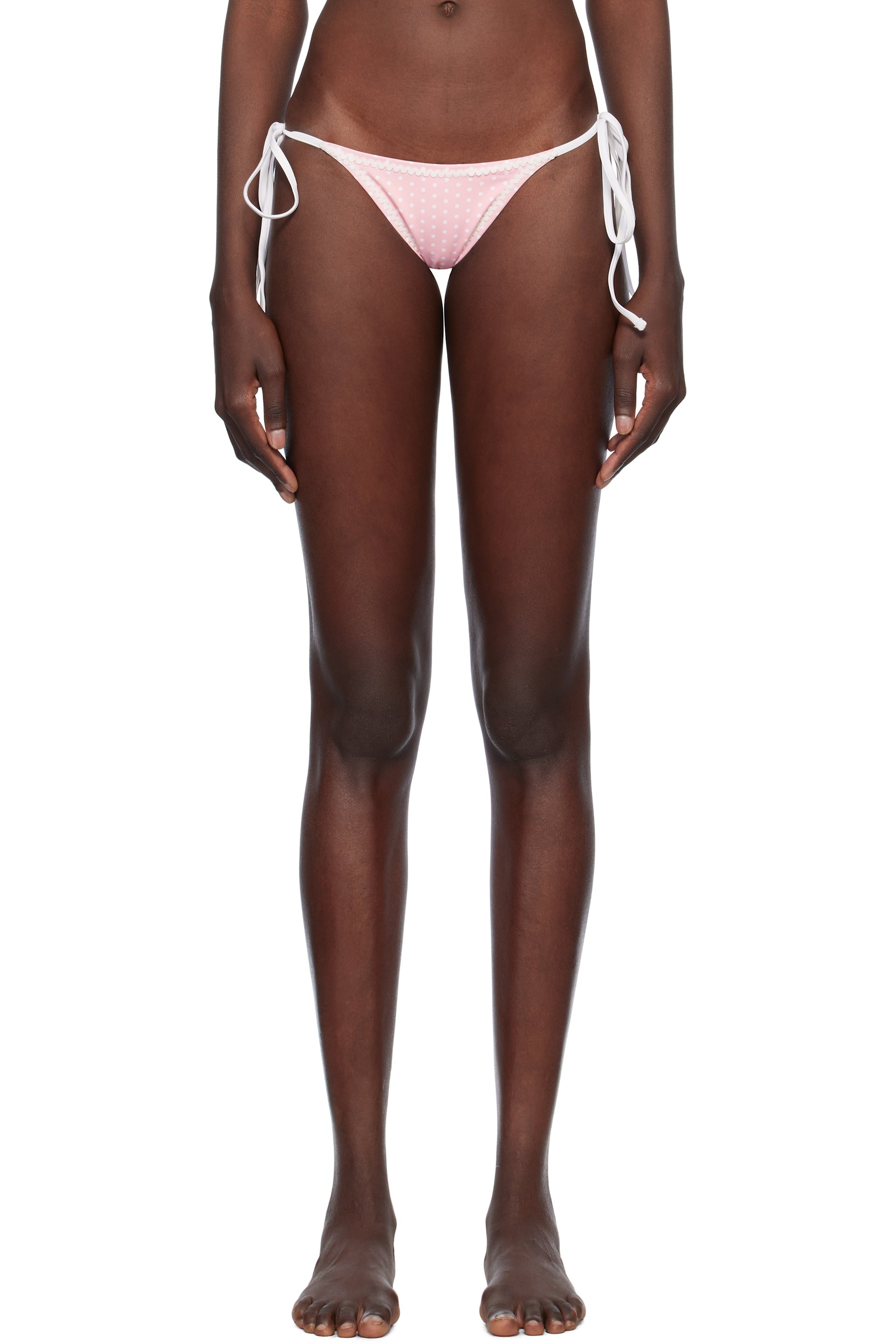 Frankies Bikinis - Culotte de bikini Mackenzie rose à sangles et à taille basse