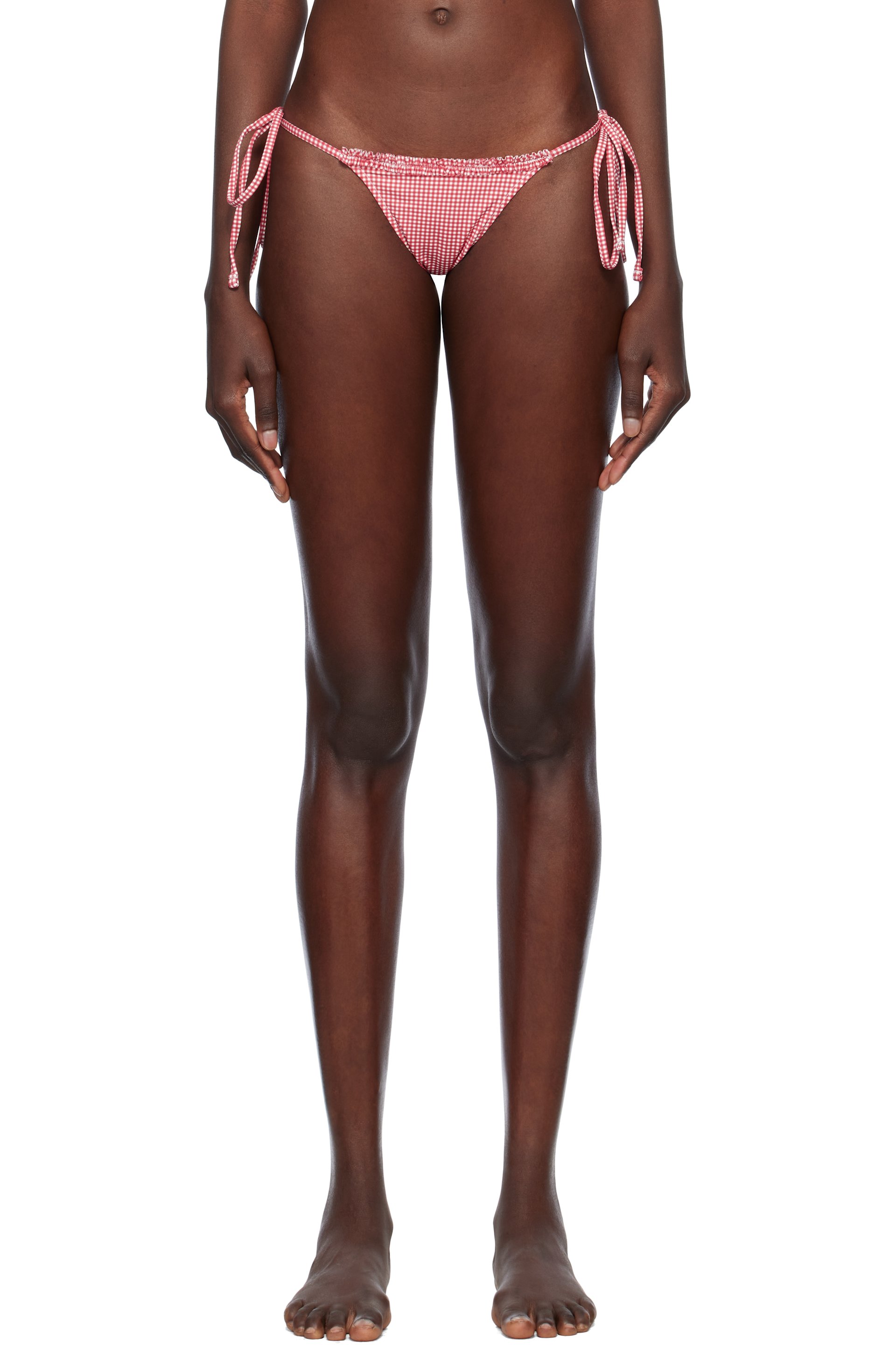Frankies Bikinis - Culotte de bikini Divine rouge et blanc à sangles et à taille basse