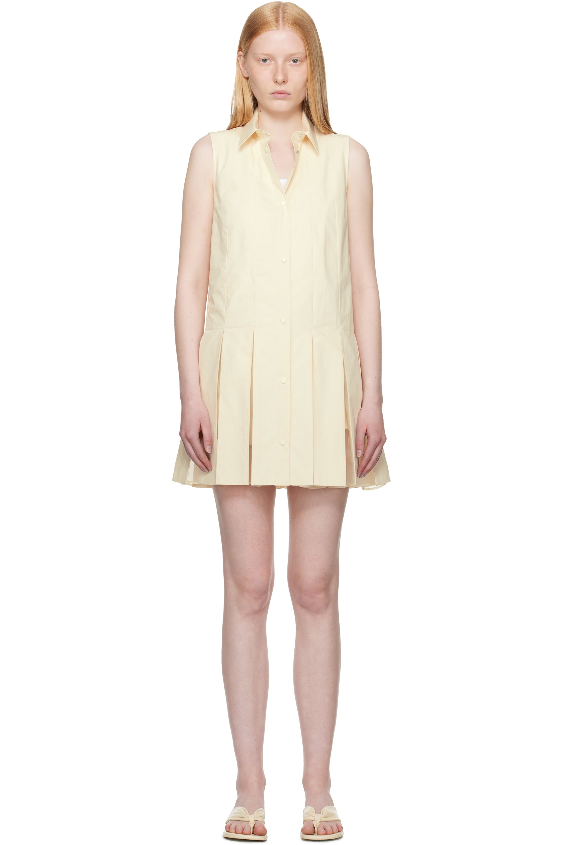 Moncler - Ensemble de robe chemise courte et short blanc cassé en coton à garniture en soie