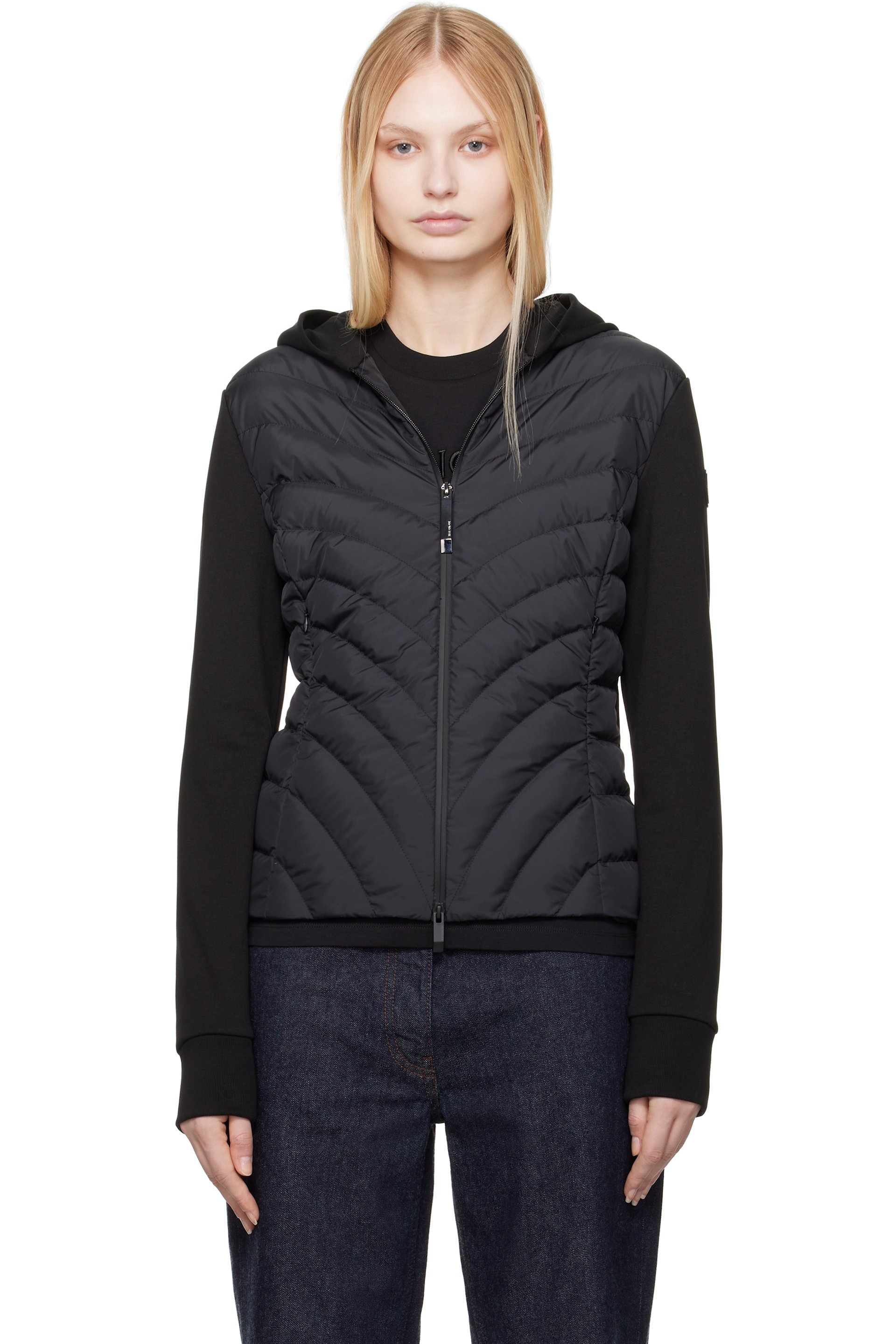 Moncler - Blouson de style cardigan noir rembourré en duvet à glissières