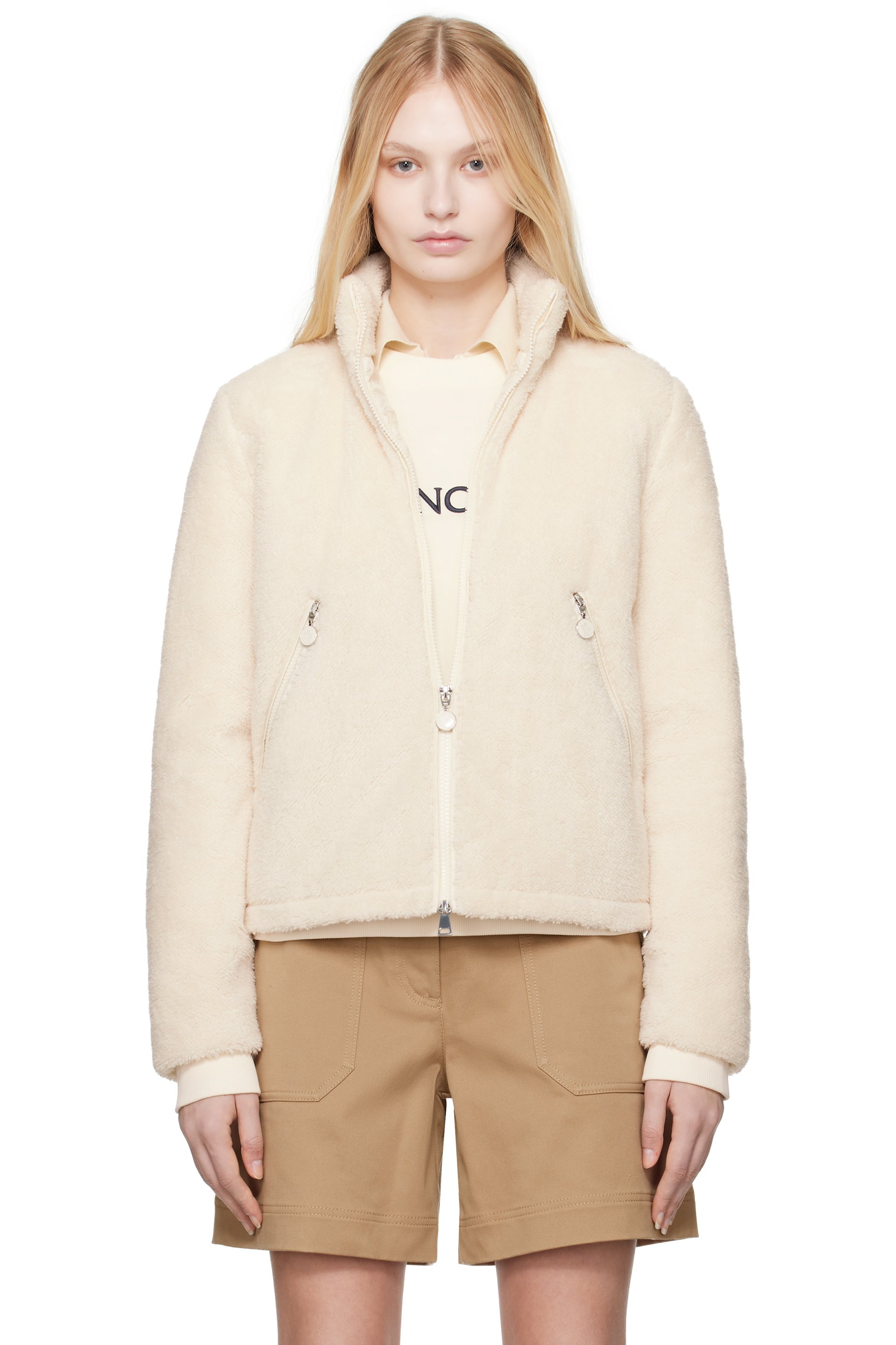 Moncler - Blouson blanc cassé en molleton rembourré en duvet