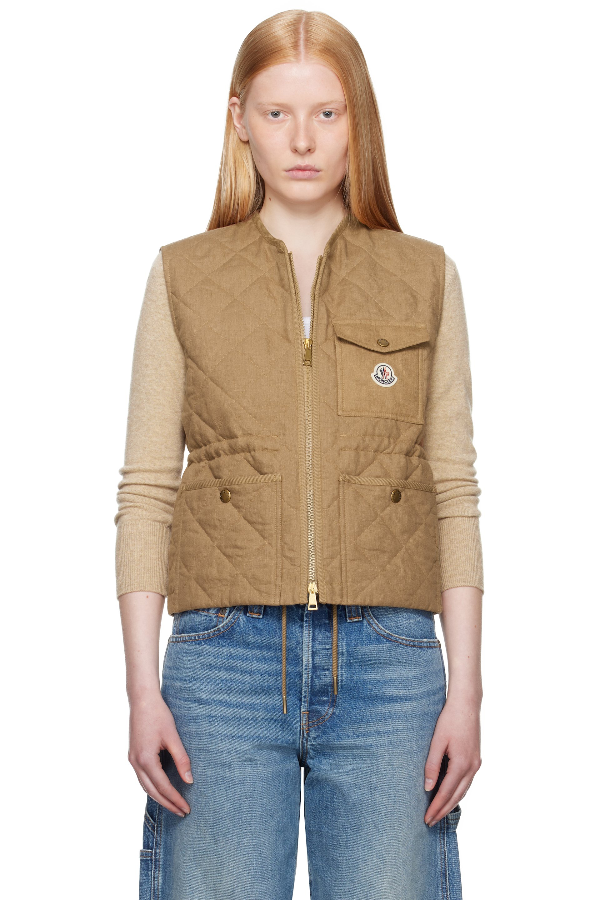 Moncler - Tan Vigny Diamond-Quilted Padded Linen Vest