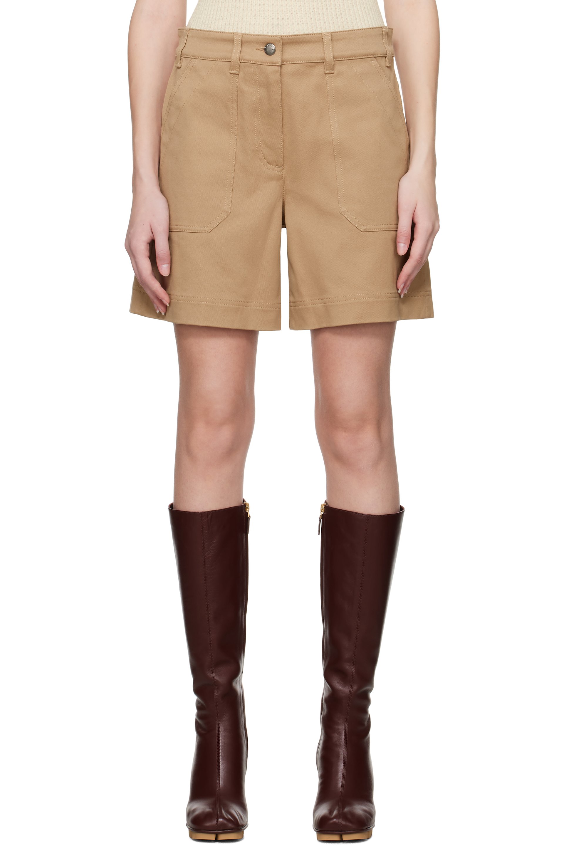Moncler - Bermuda brun clair en gabardine de coton
