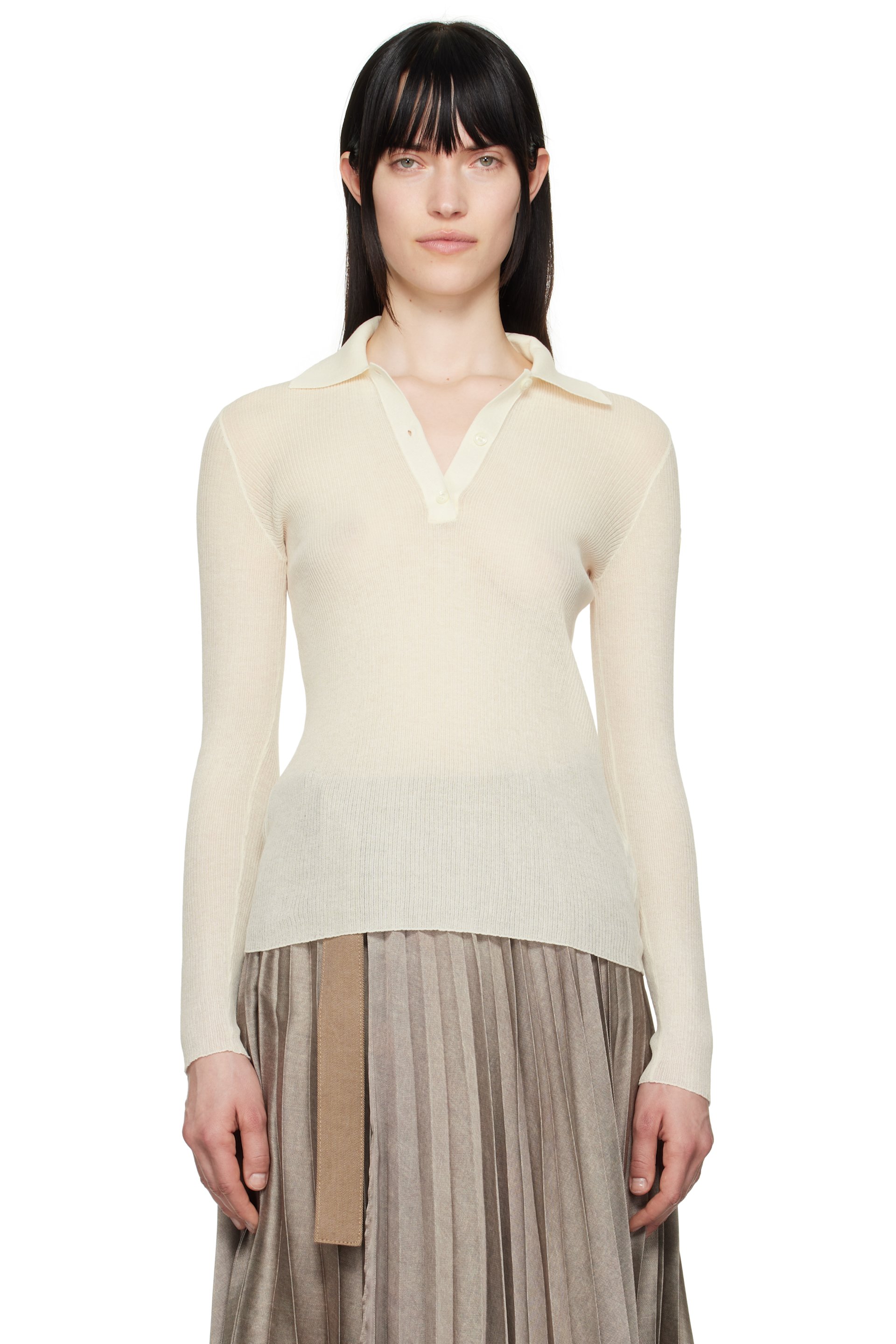 Moncler - Polo à manches longues blanc cassé