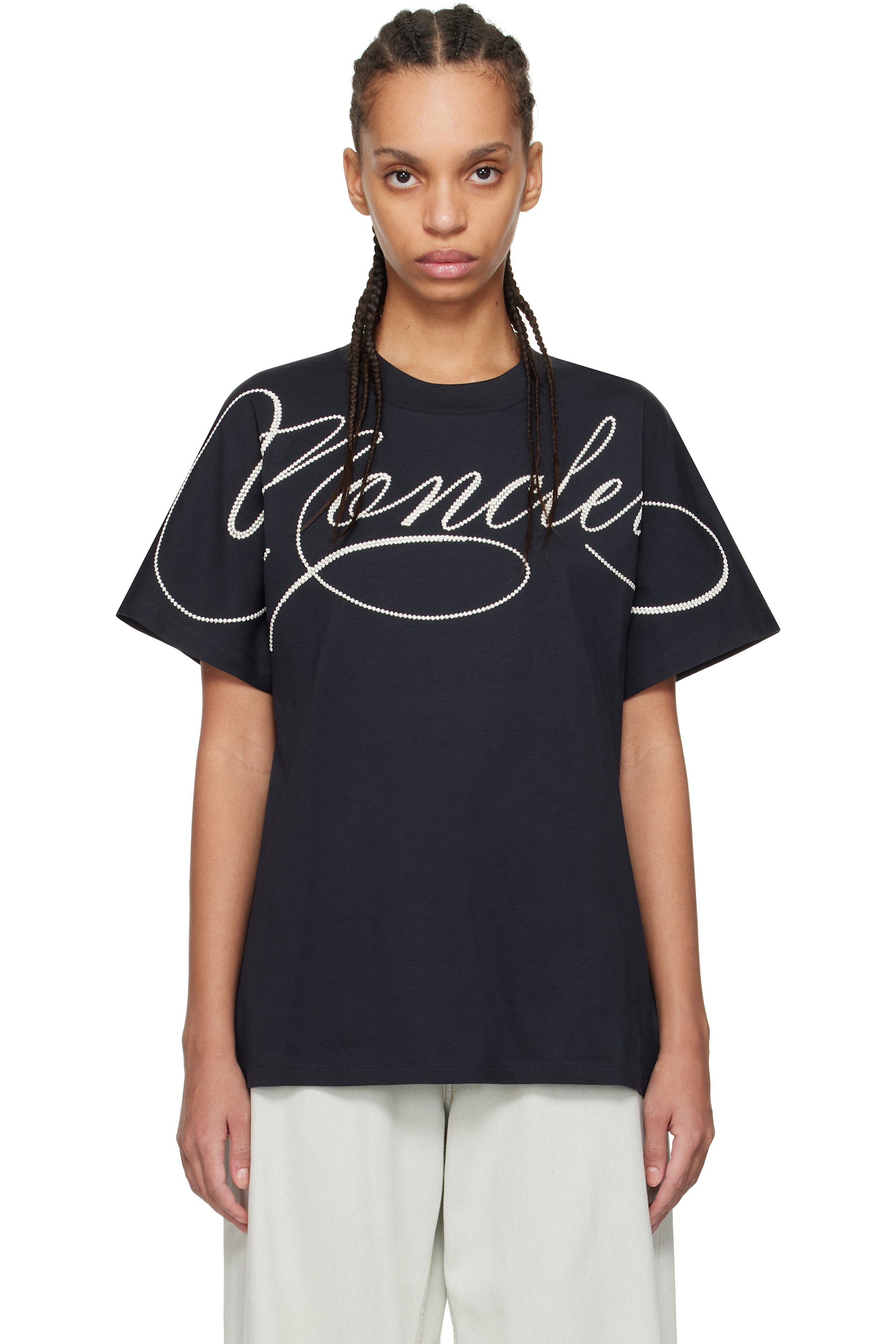 Moncler - T-shirt à manches courtes bleu marine à logo