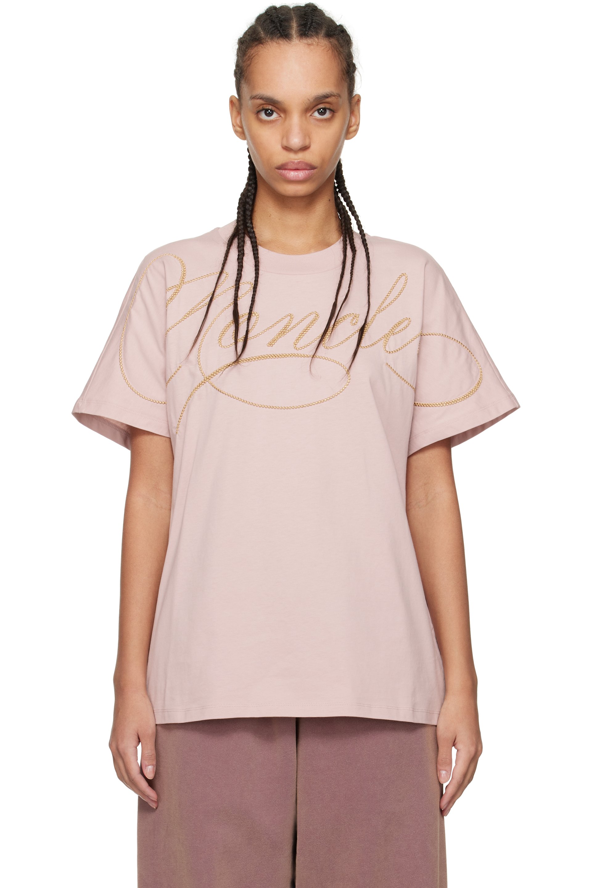 Moncler - T-shirt à manches courtes rose à logo