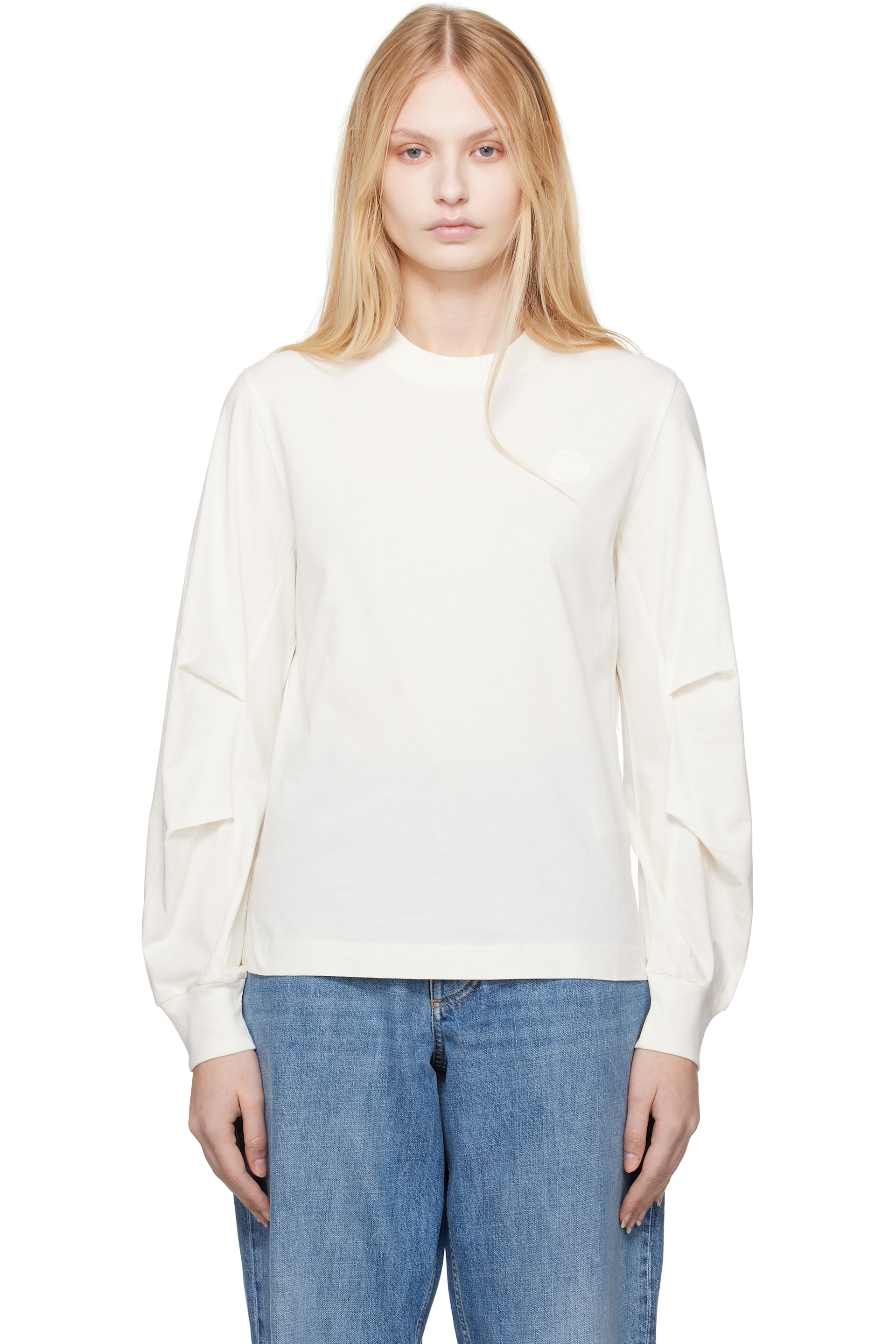 Moncler - T-shirt blanc à écusson à logo en caoutchouc