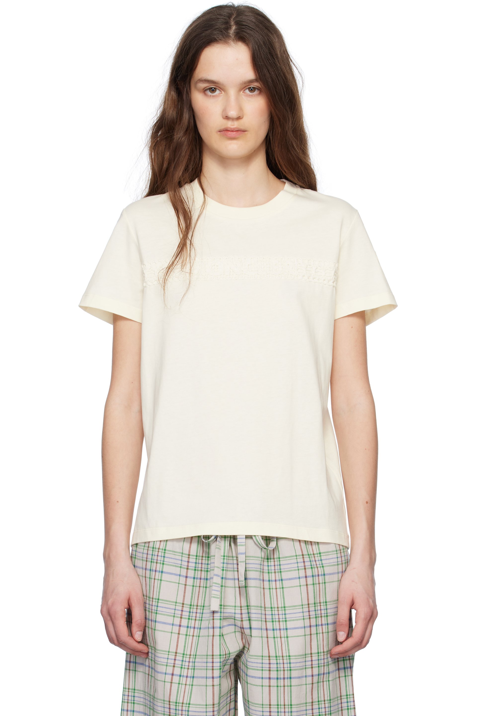 Moncler - T-shirt à manches courtes blanc cassé