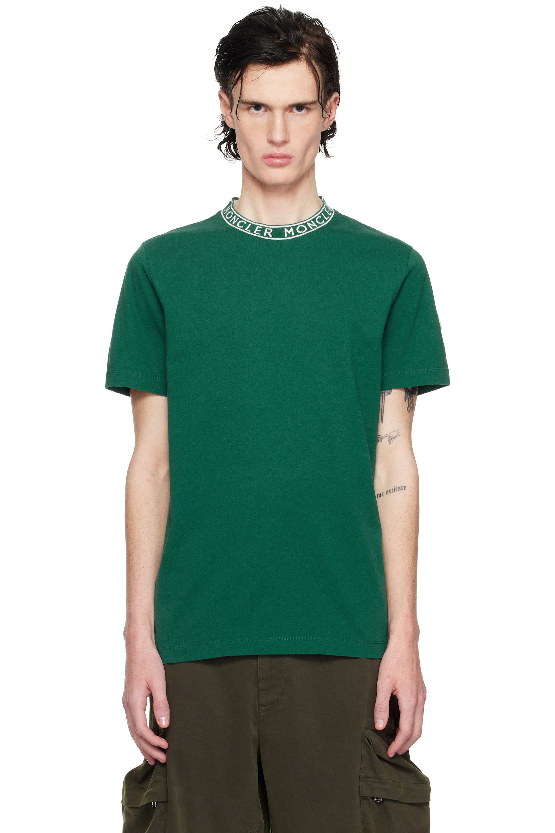 Moncler - グリーン ロゴトリム コットン Tシャツ