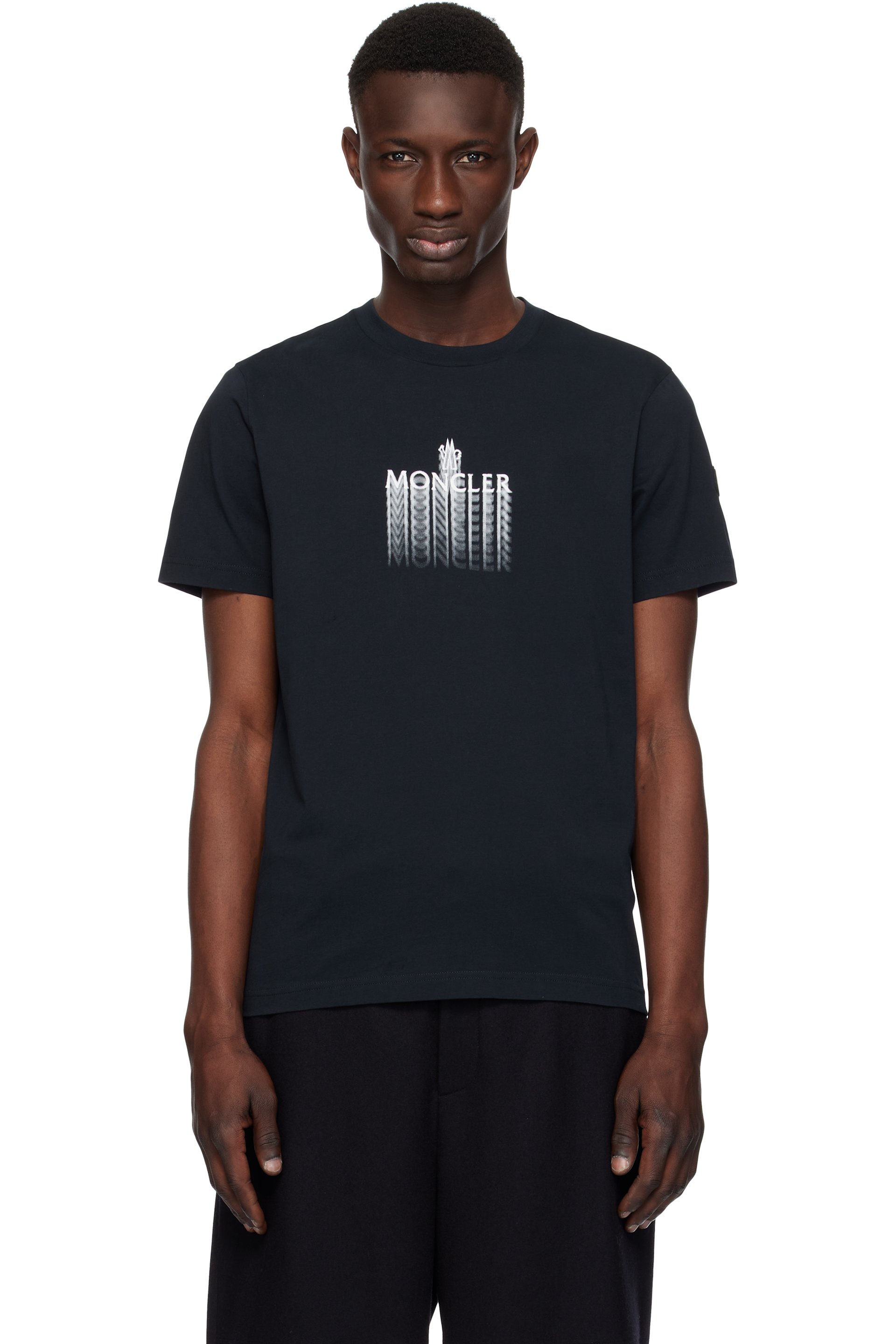 Moncler - ネイビー フェードロゴ コットン Tシャツ