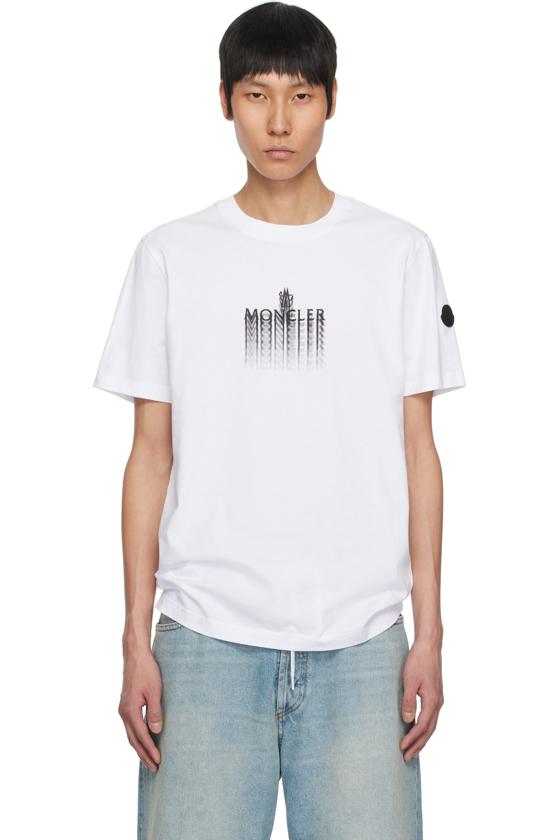 Moncler - ホワイト フェードロゴ コットン Tシャツ