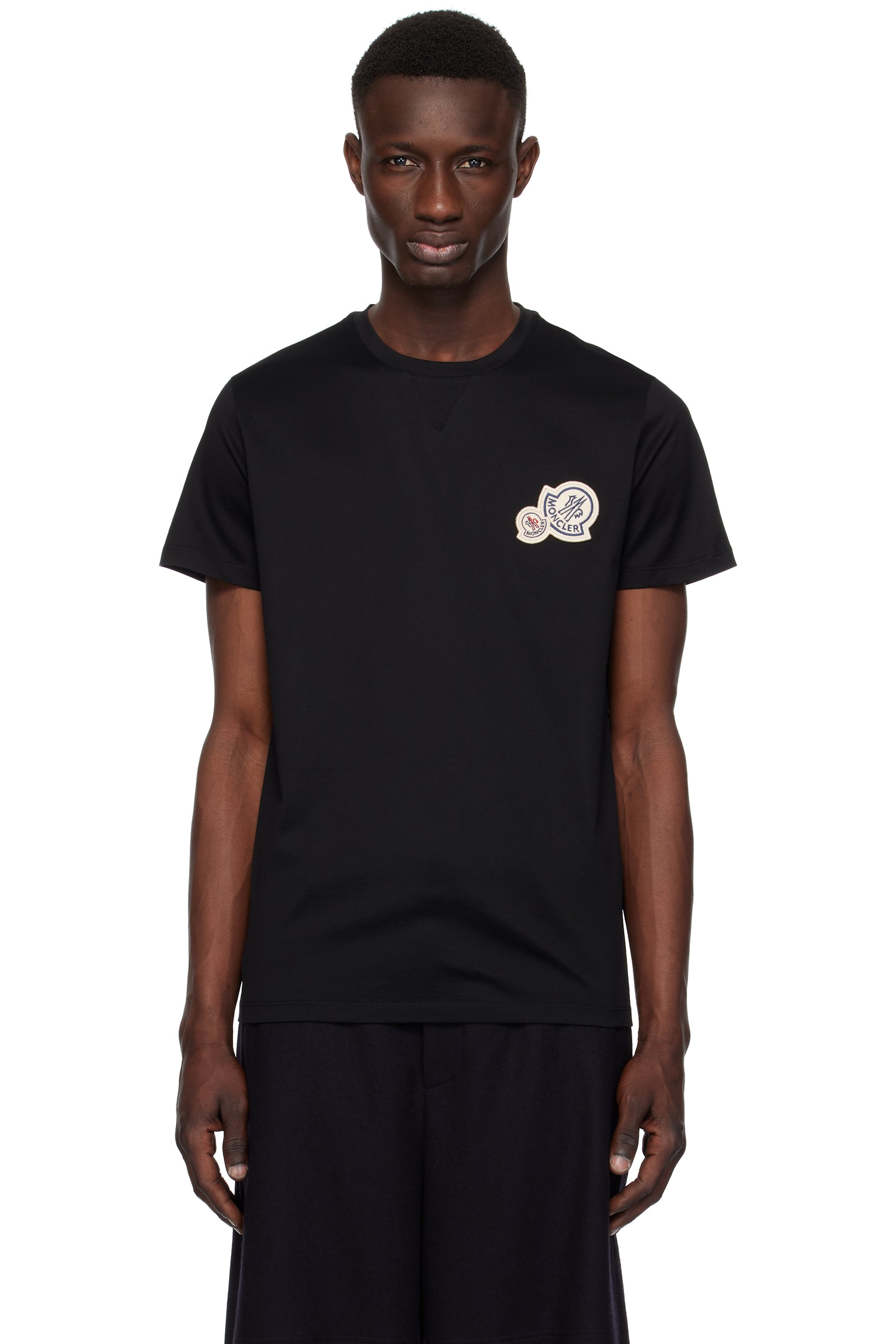 Moncler - ブラック ダブルロゴパッチ コットン Tシャツ