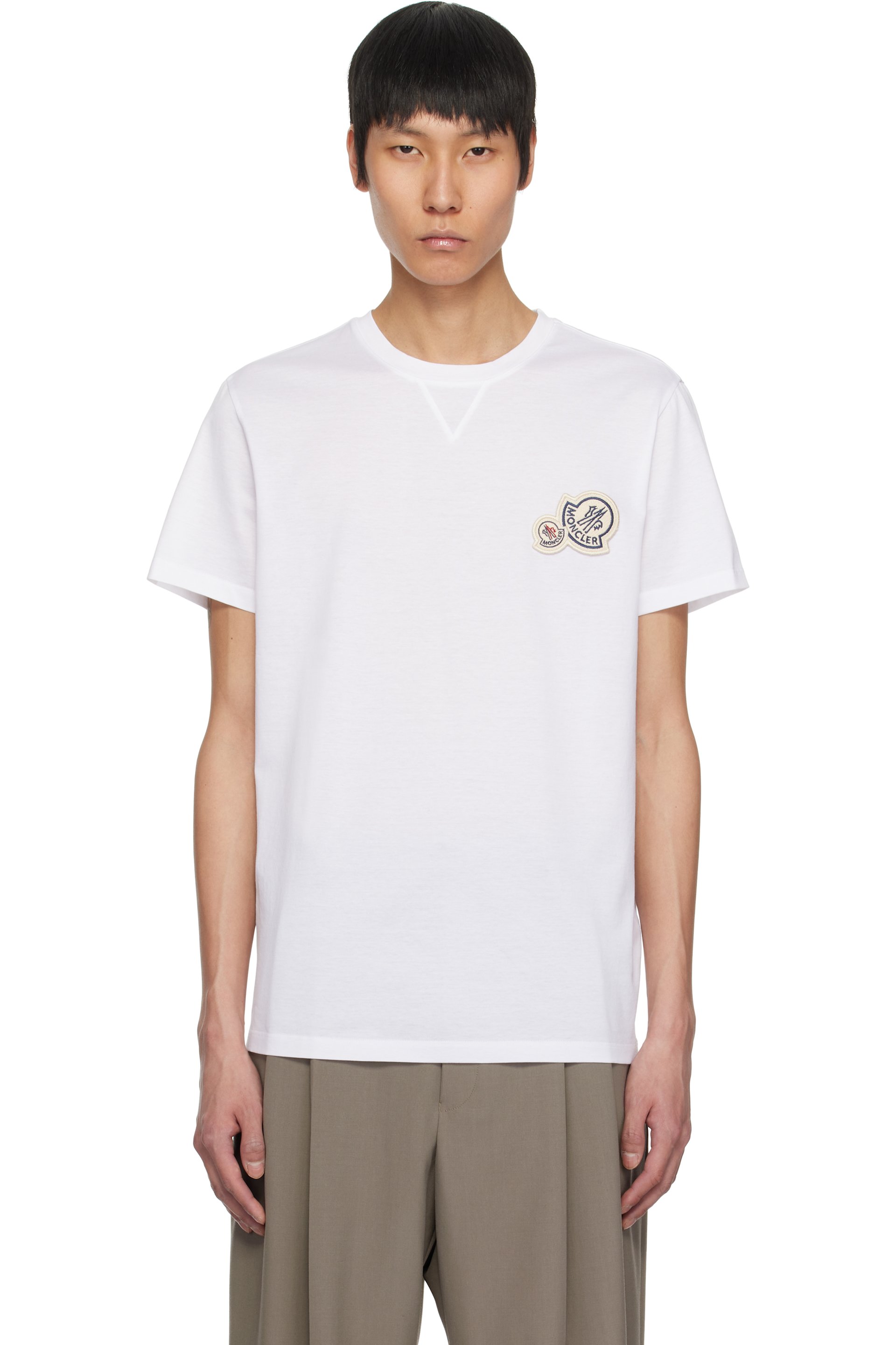 Moncler - ホワイト ダブルロゴパッチ コットン Tシャツ