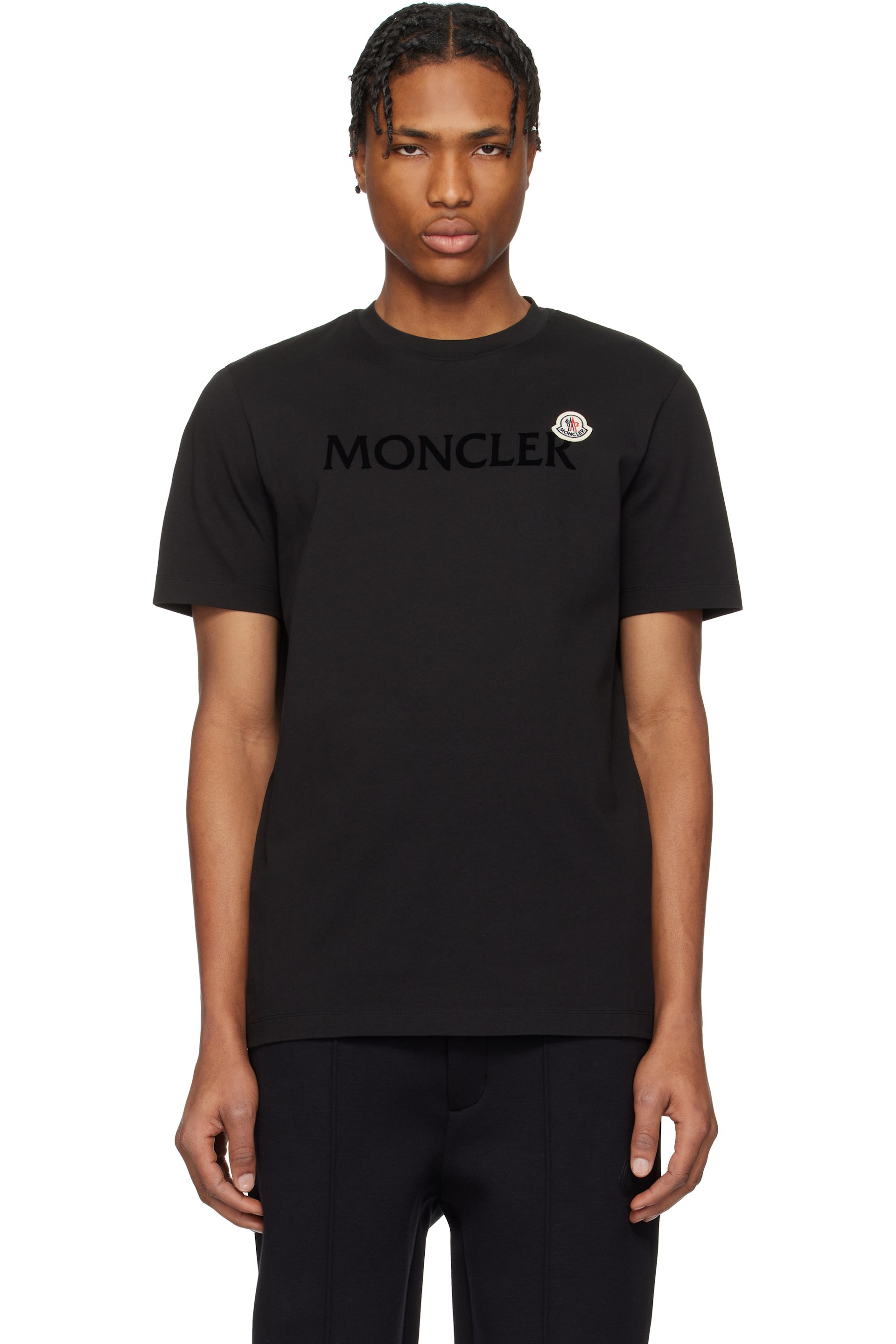 Moncler - ブラック フロックロゴ コットン Tシャツ