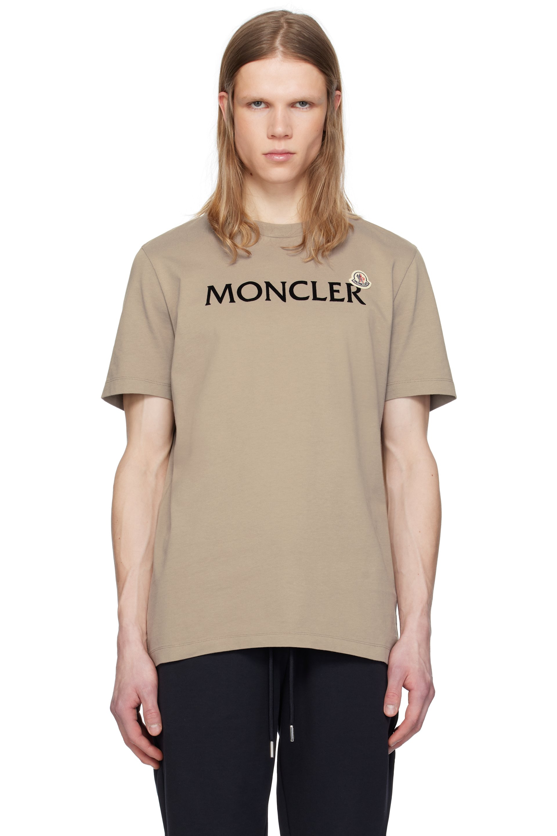 Moncler - ベージュ フロックロゴ コットン Tシャツ