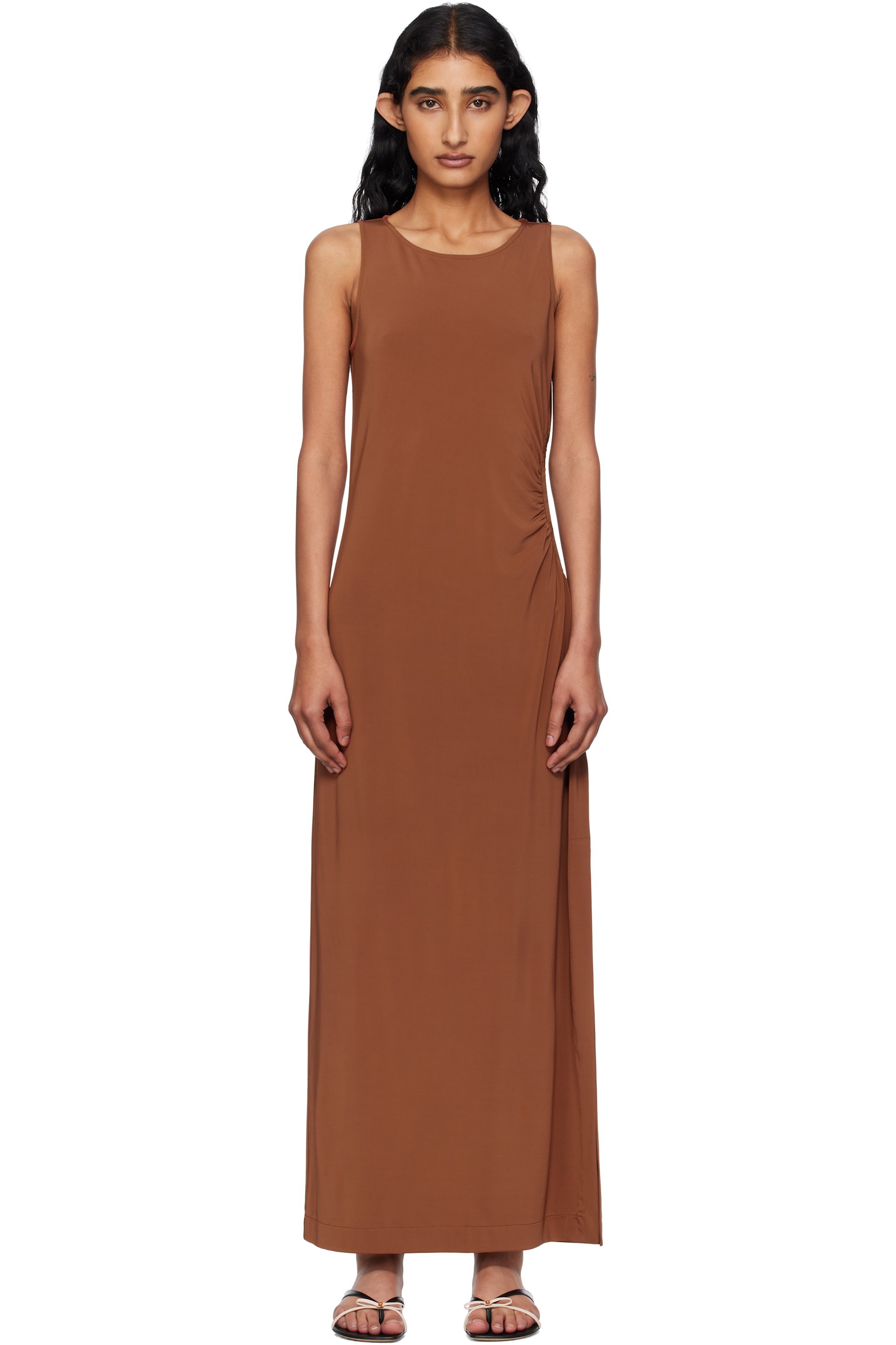 Max Mara - Robe longue Caro brune