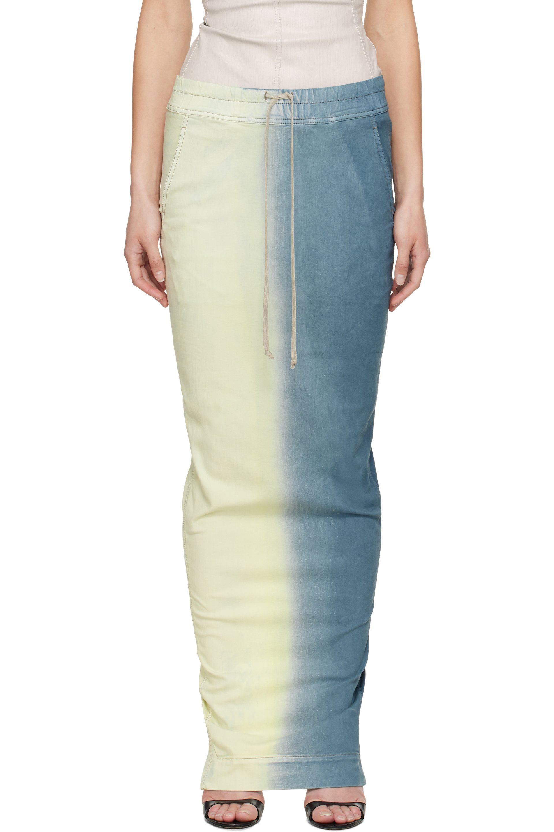 Rick Owens DRKSHDW - Jupe colonne longue à enfiler bleu et blanc cassé