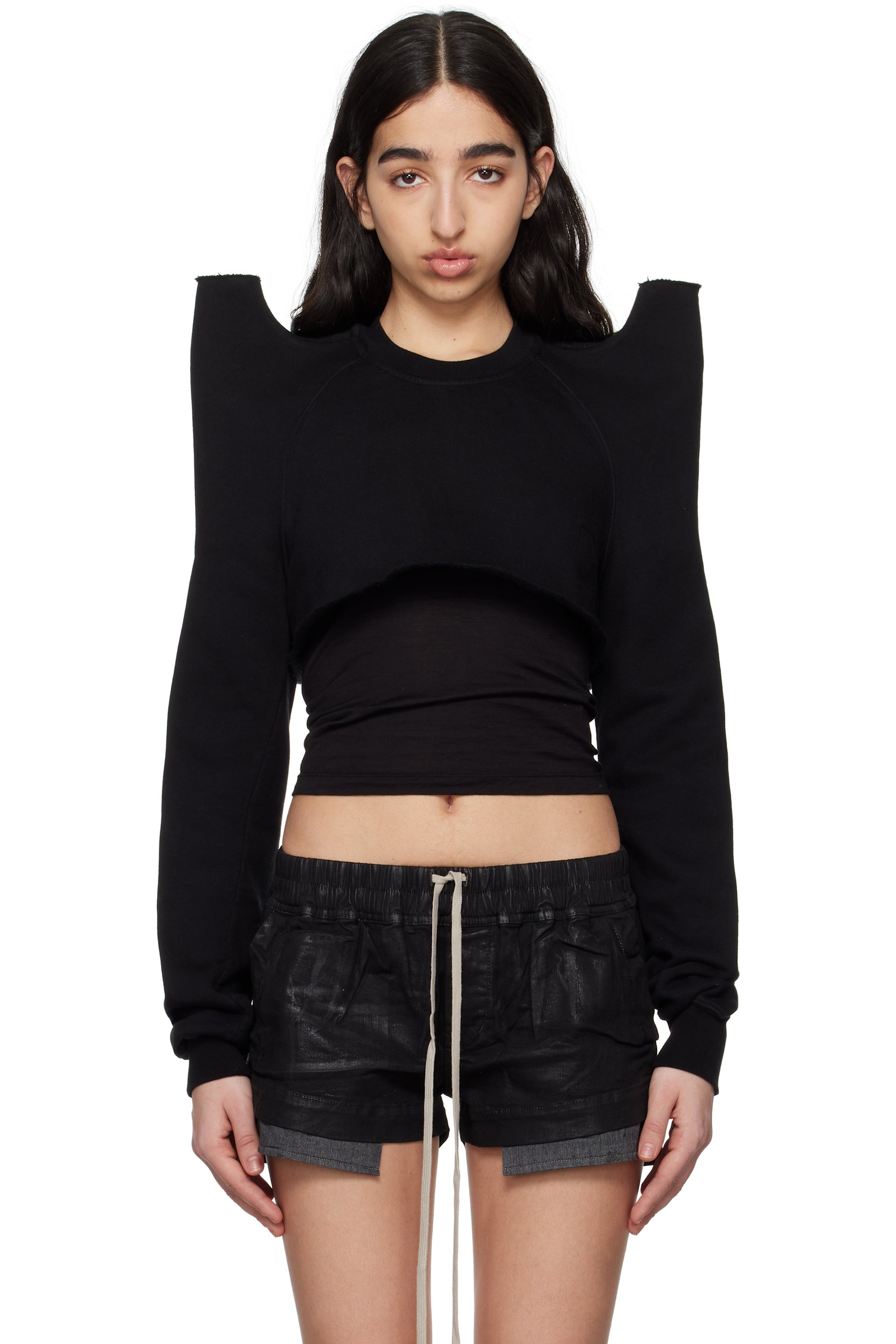 Rick Owens DRKSHDW - Pull molletonné écourté noir à épaules Tecsweat - Hollywood