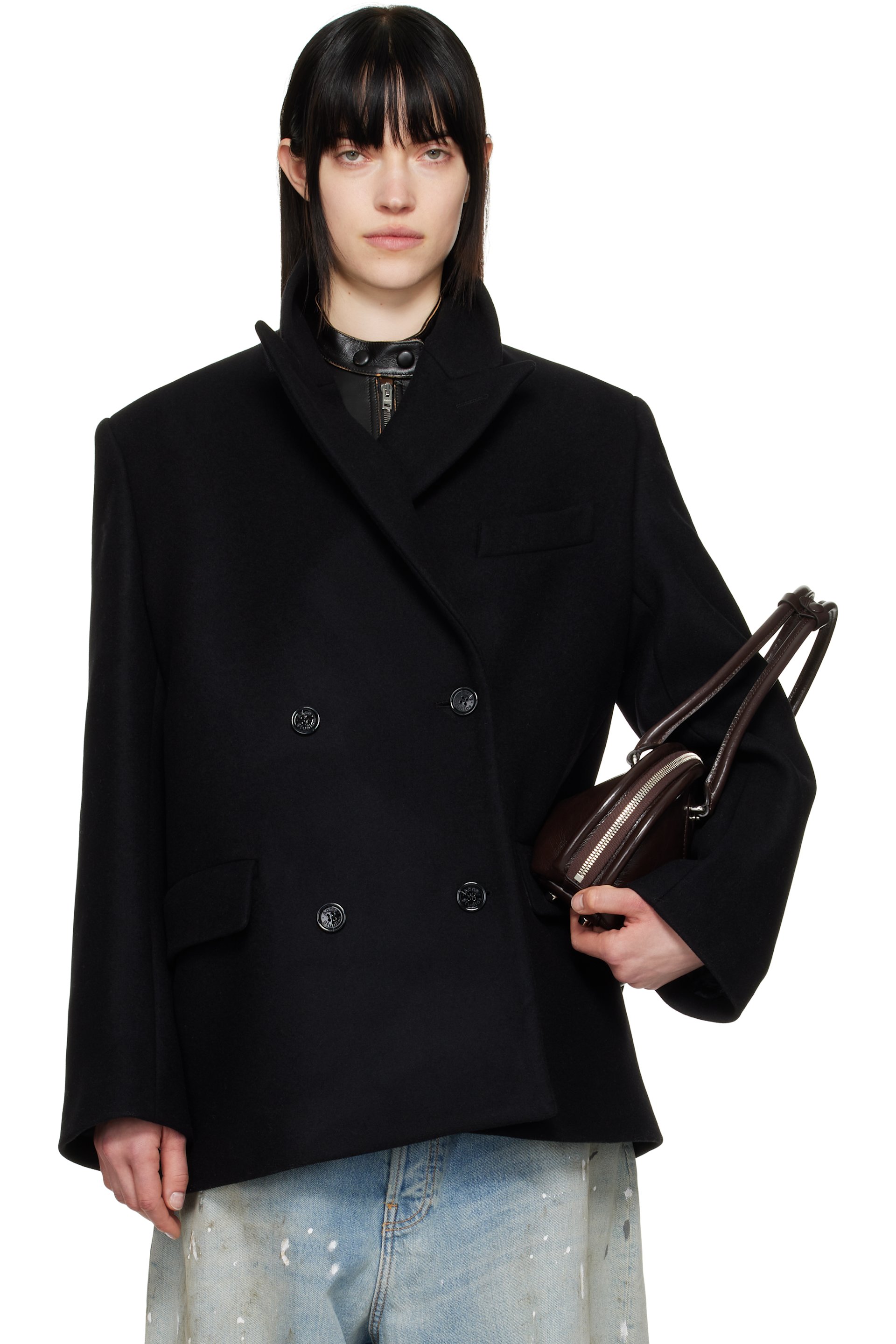 Acne Studios - Manteau noir en laine à double boutonnage