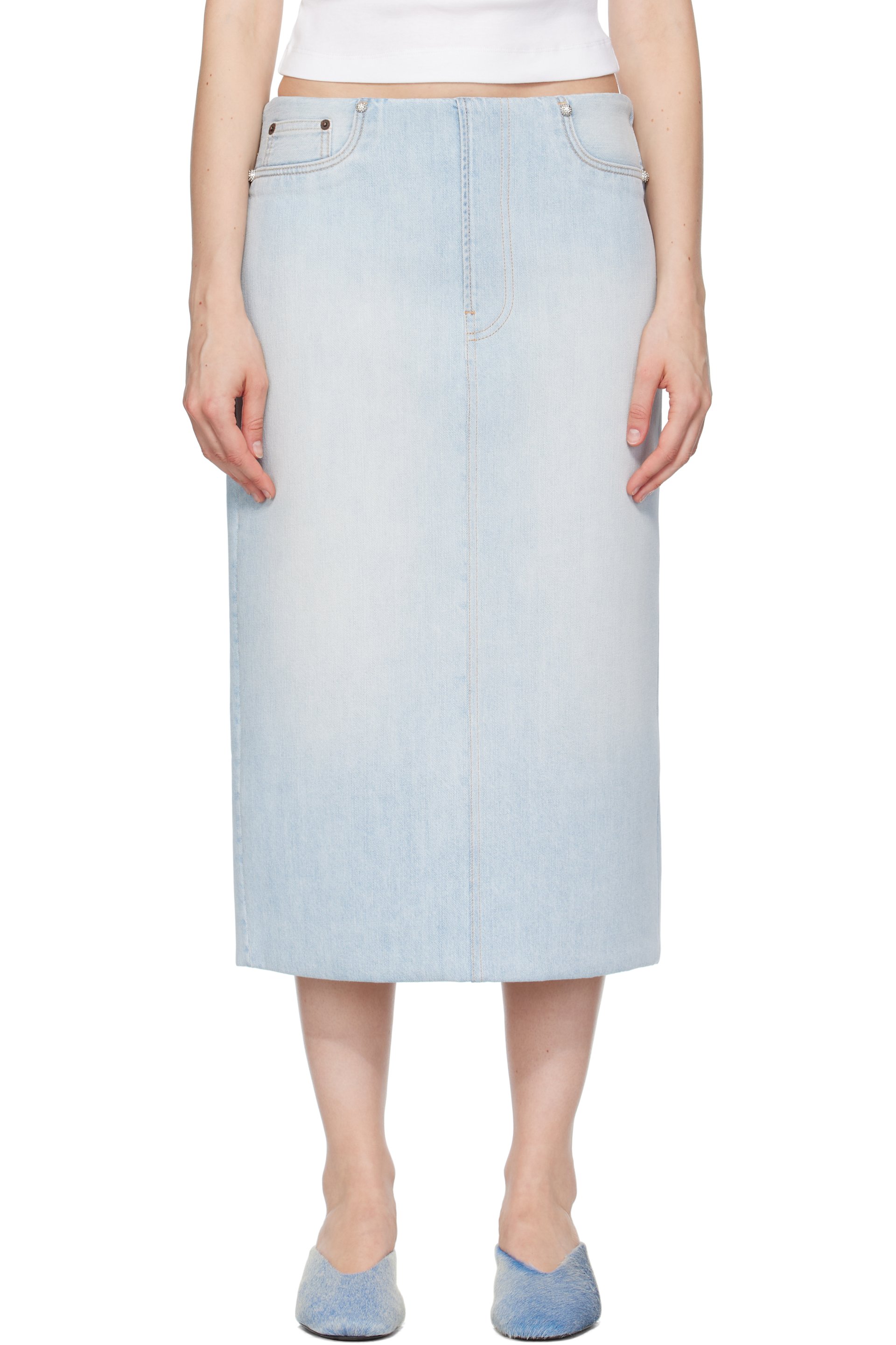 Acne Studios - Jupe midi rembourrée bleue en denim