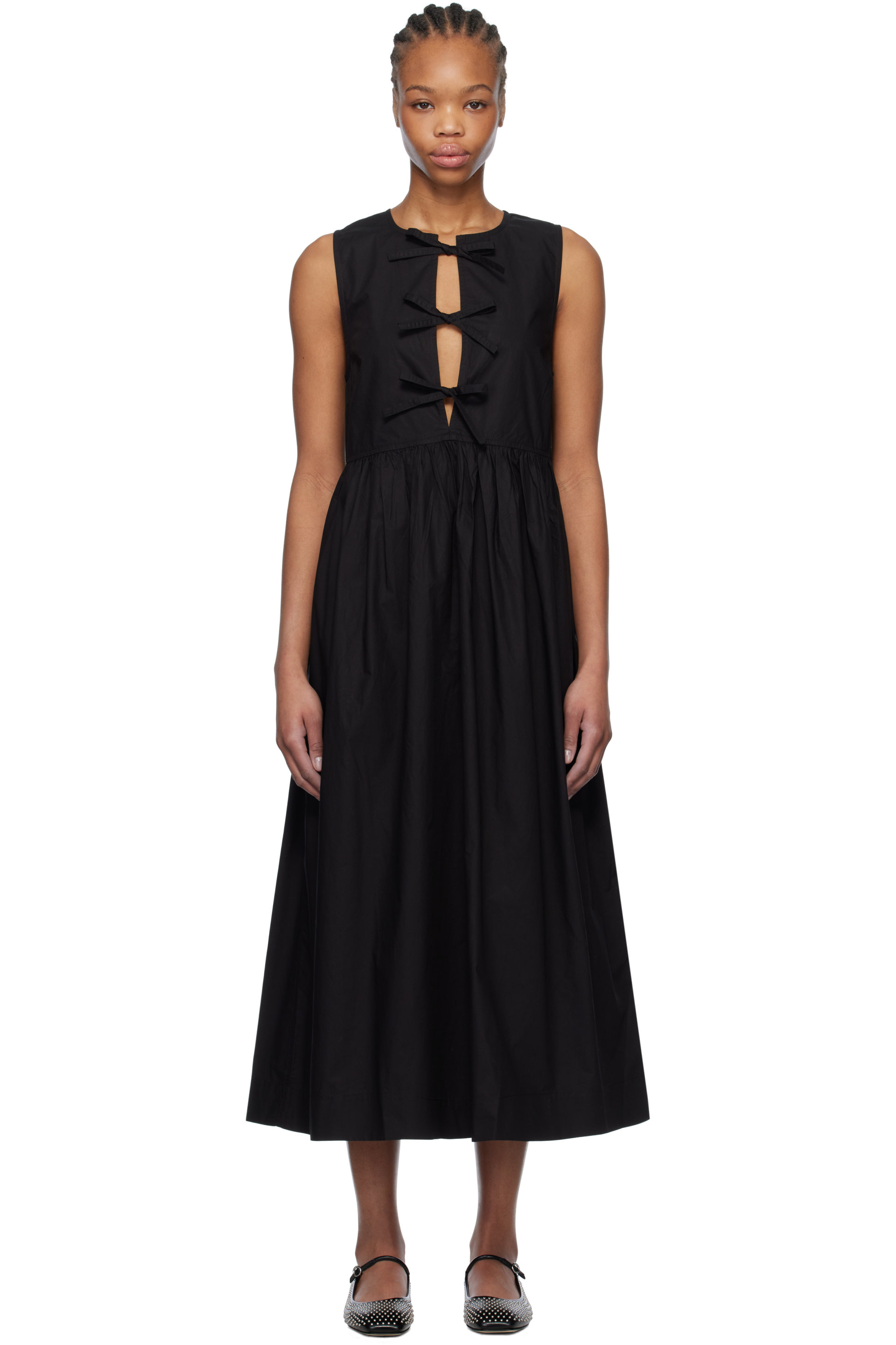 GANNI - Black Cotton Poplin Midi Dress