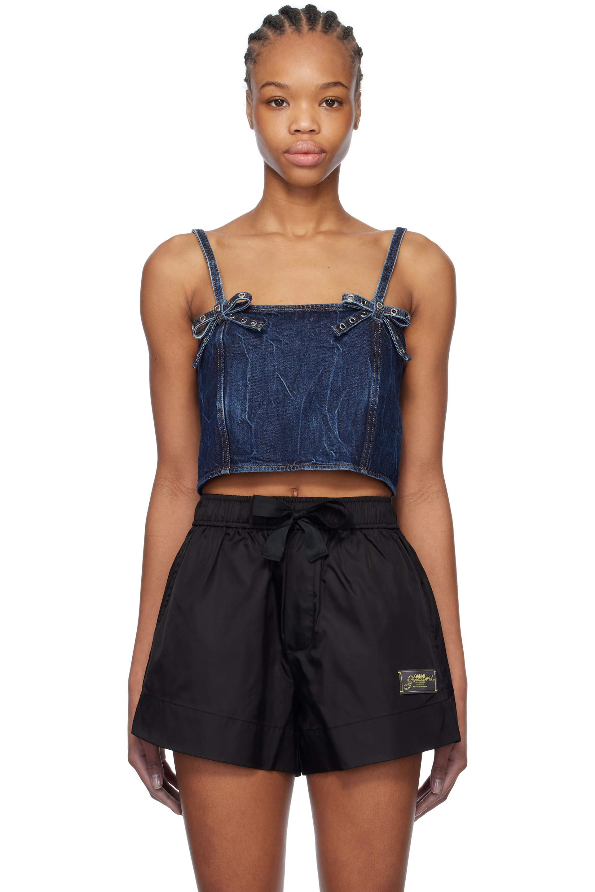 GANNI - Haut bleu en denim Future froissé à bretelles