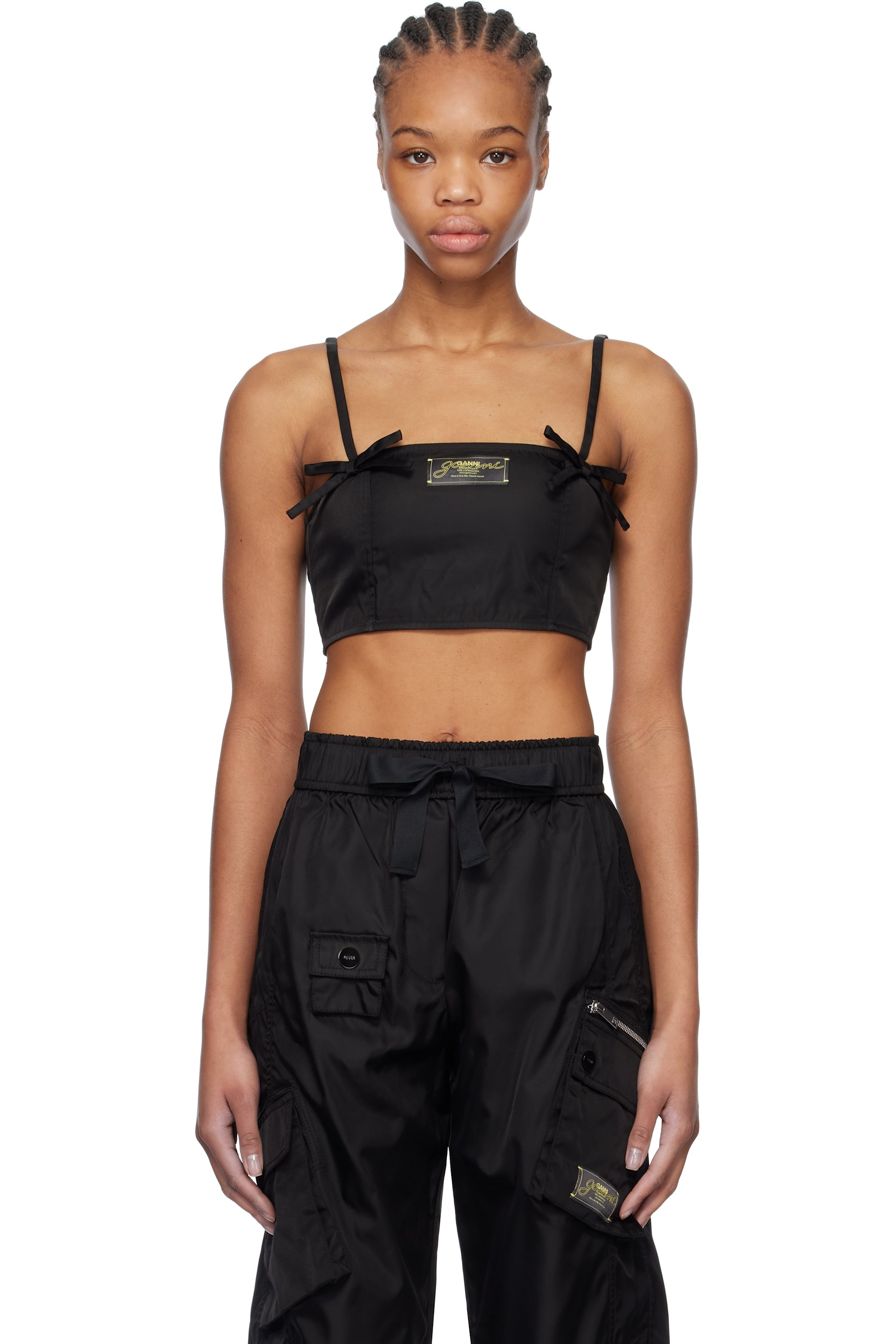 GANNI - Camisole noire en satin duchesse de nylon