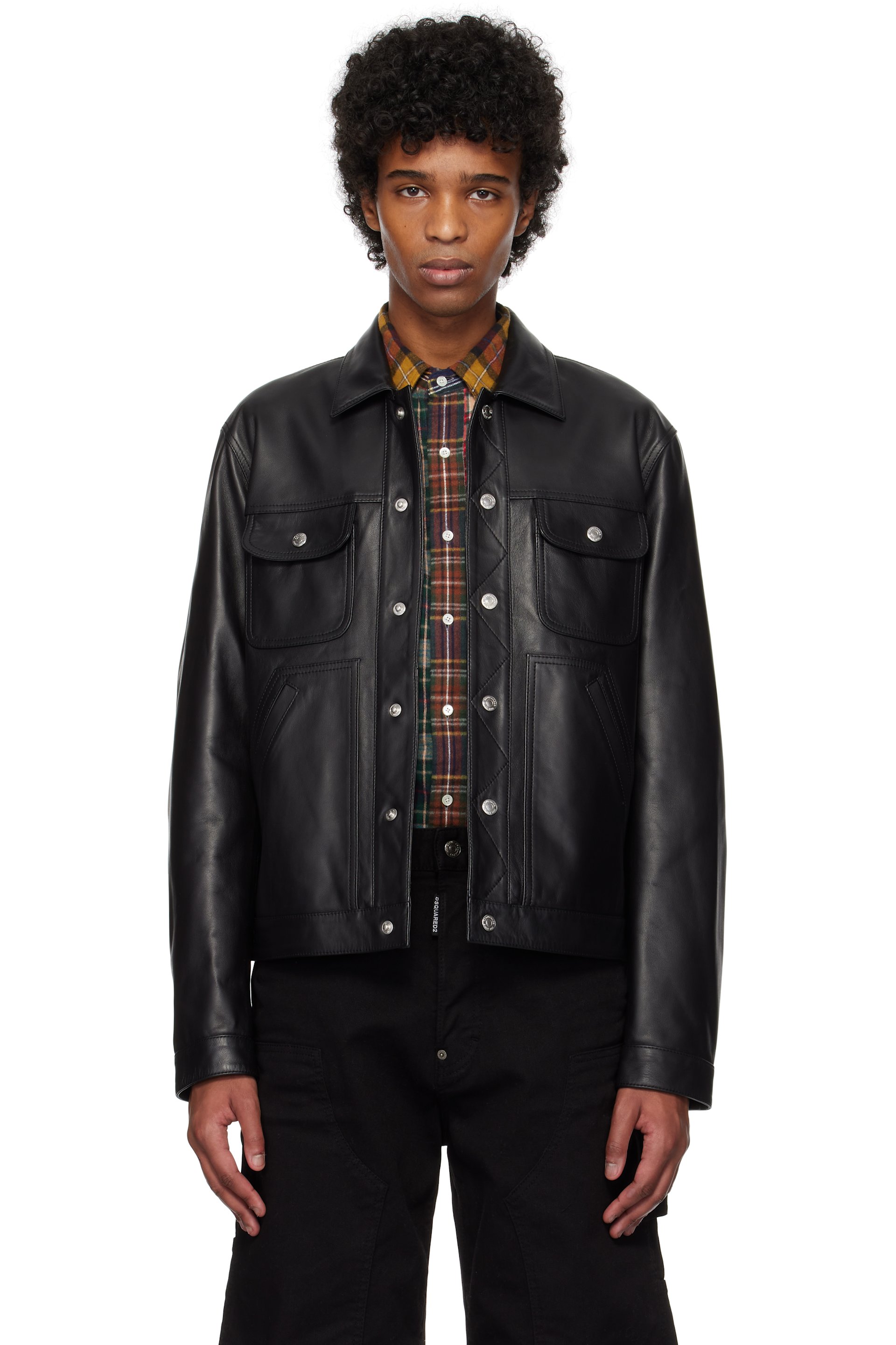 Dsquared2: Black Boxy Jean Leather Jacket | SSENSE