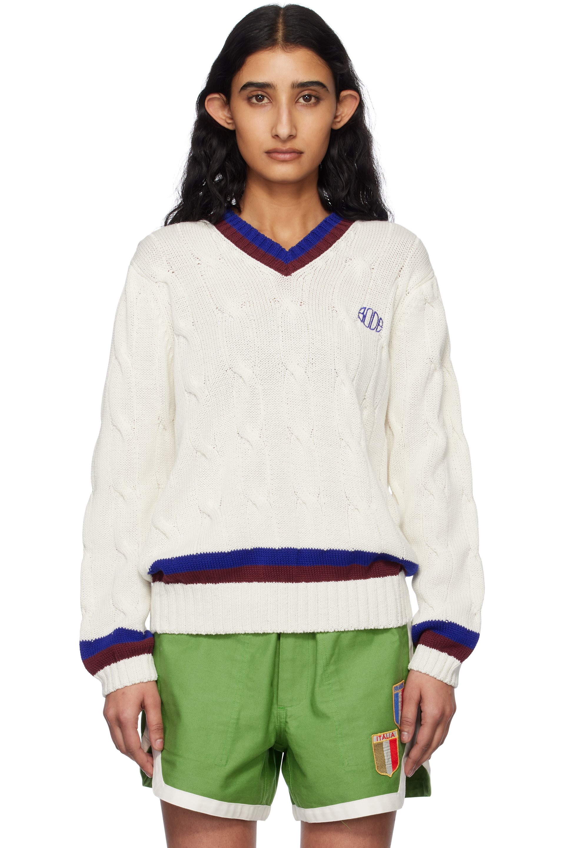 Bode - White Tennis Sweater