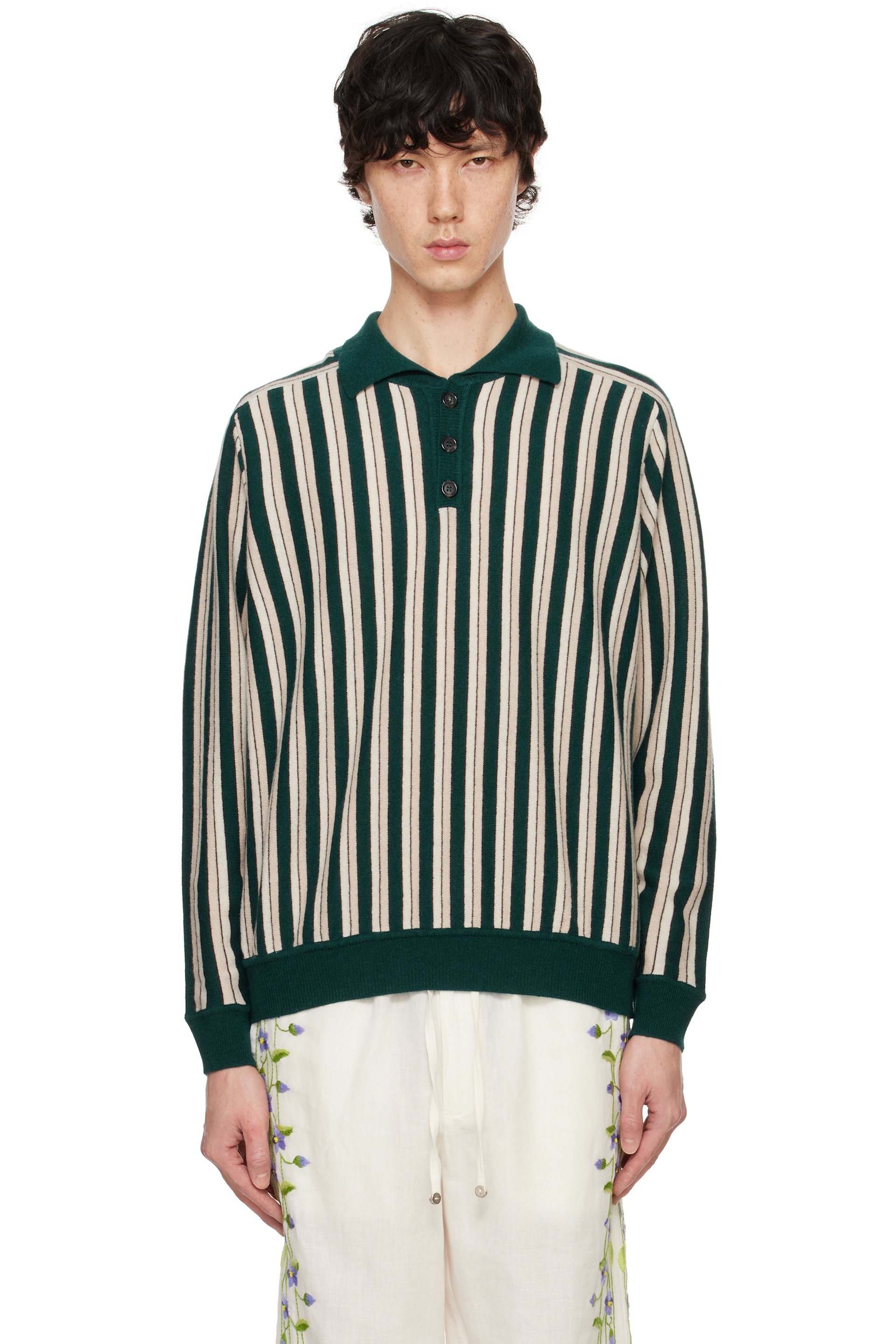 Bode - Green & Off-White Hogan Stripe Polo