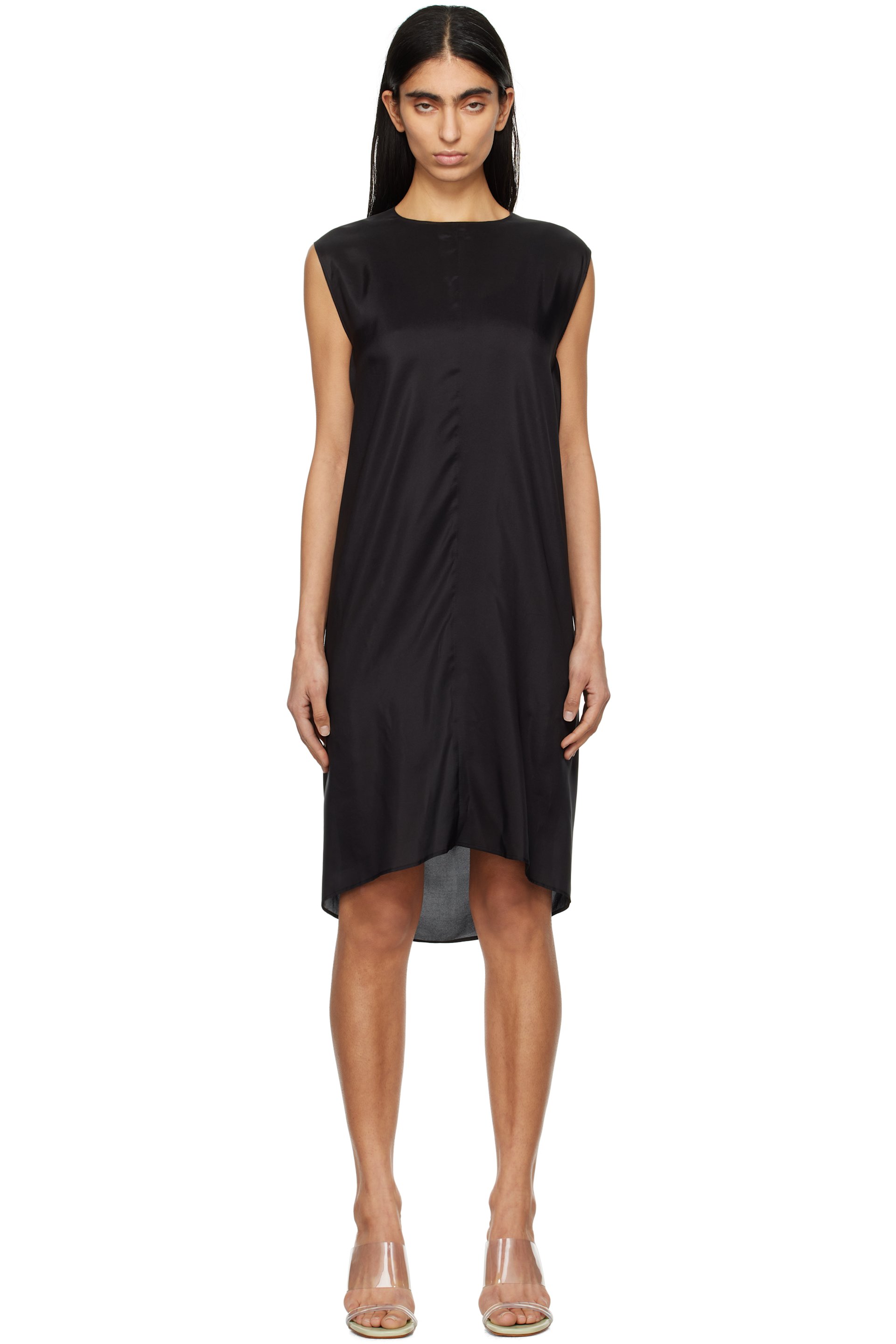 MM6 Maison Margiela - Robe midi Shift noire en soie légère