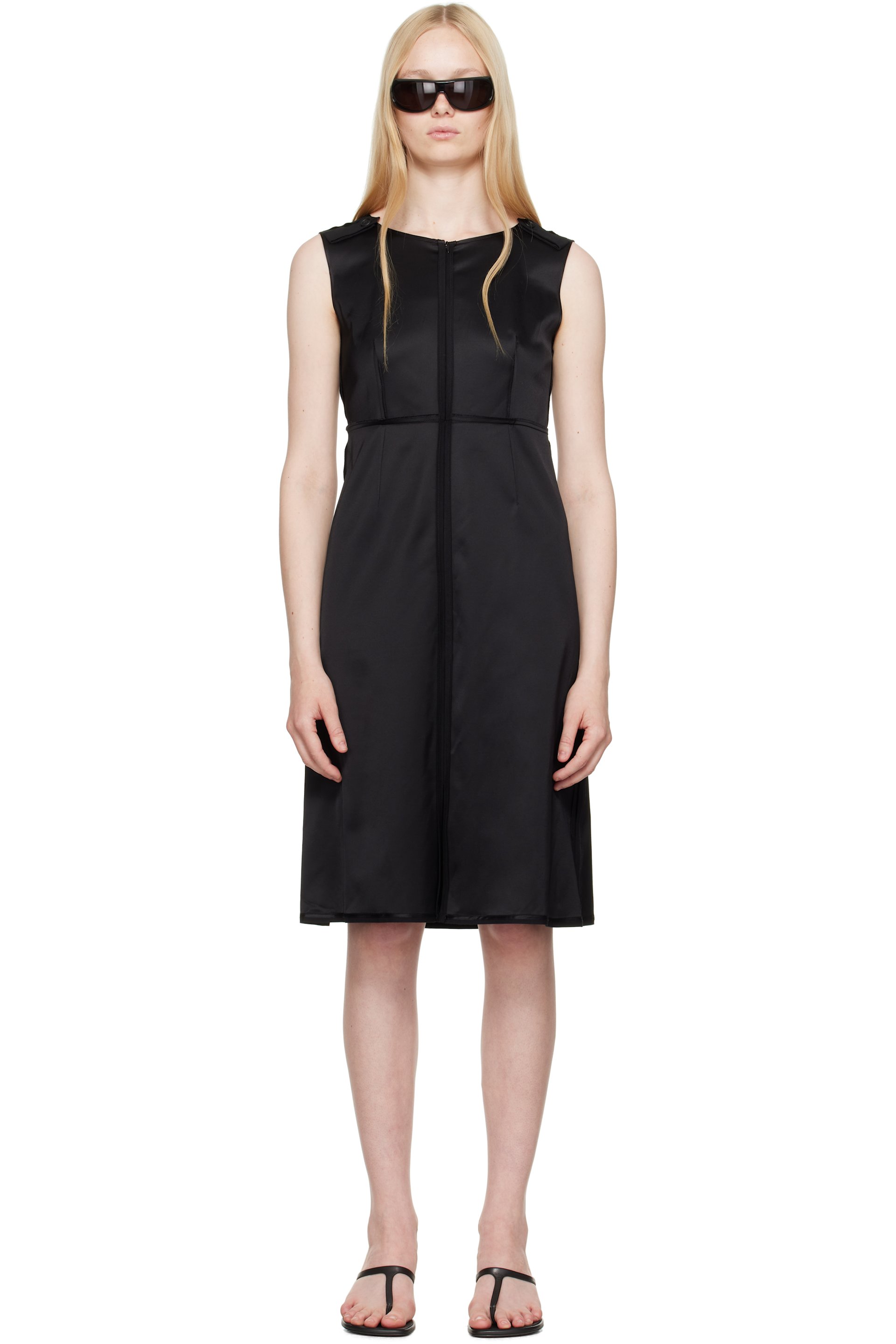 MM6 Maison Margiela - Robe midi noire en satin extensible