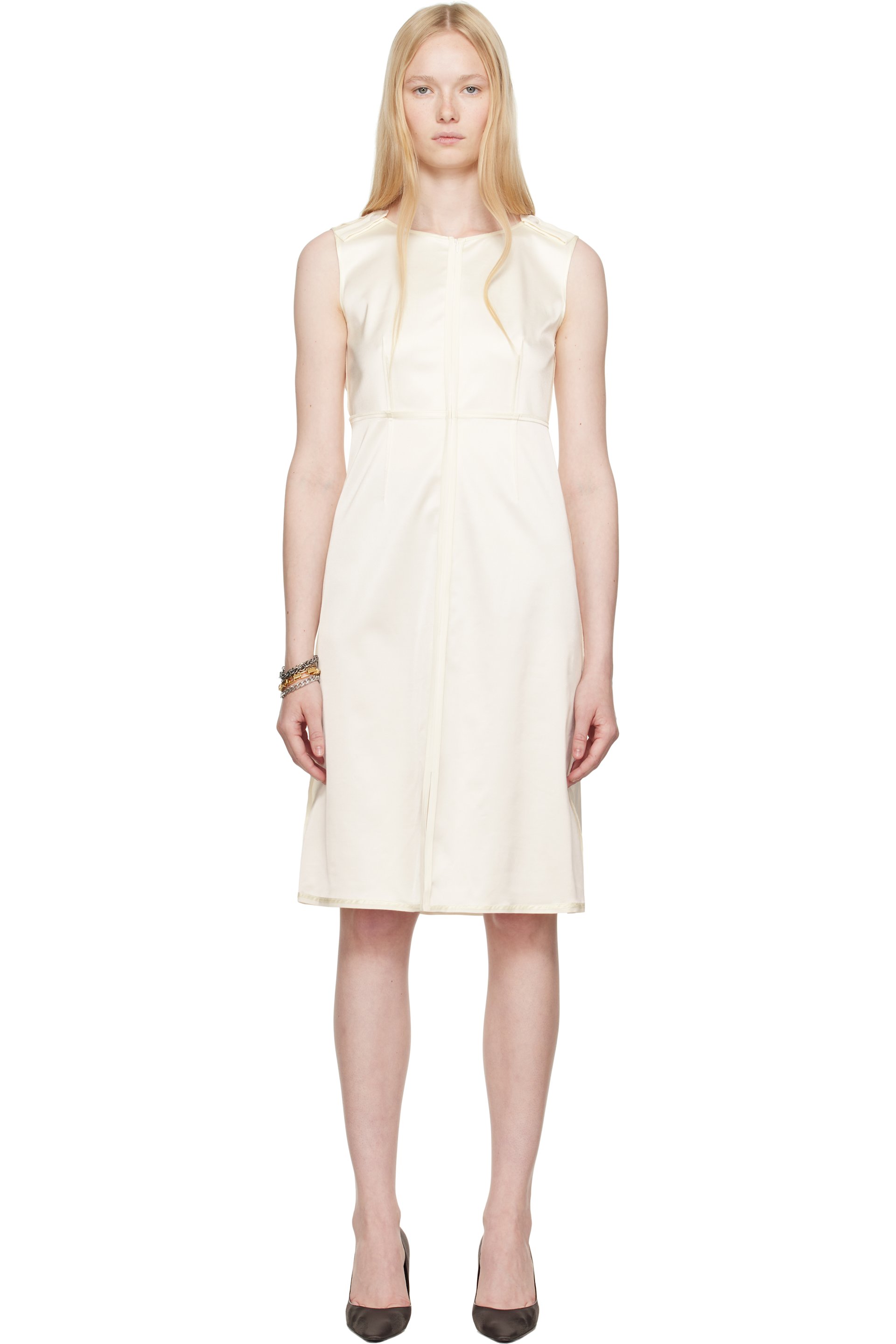 MM6 Maison Margiela - Off-White Satin Stretch Convertible Midi Dress