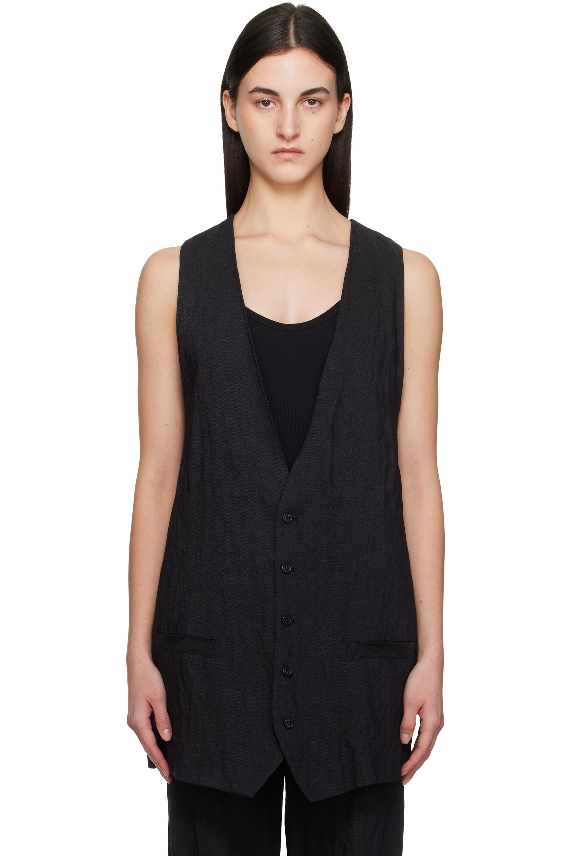 MM6 Maison Margiela - Black Crinkled Metallic Tailoring Vest