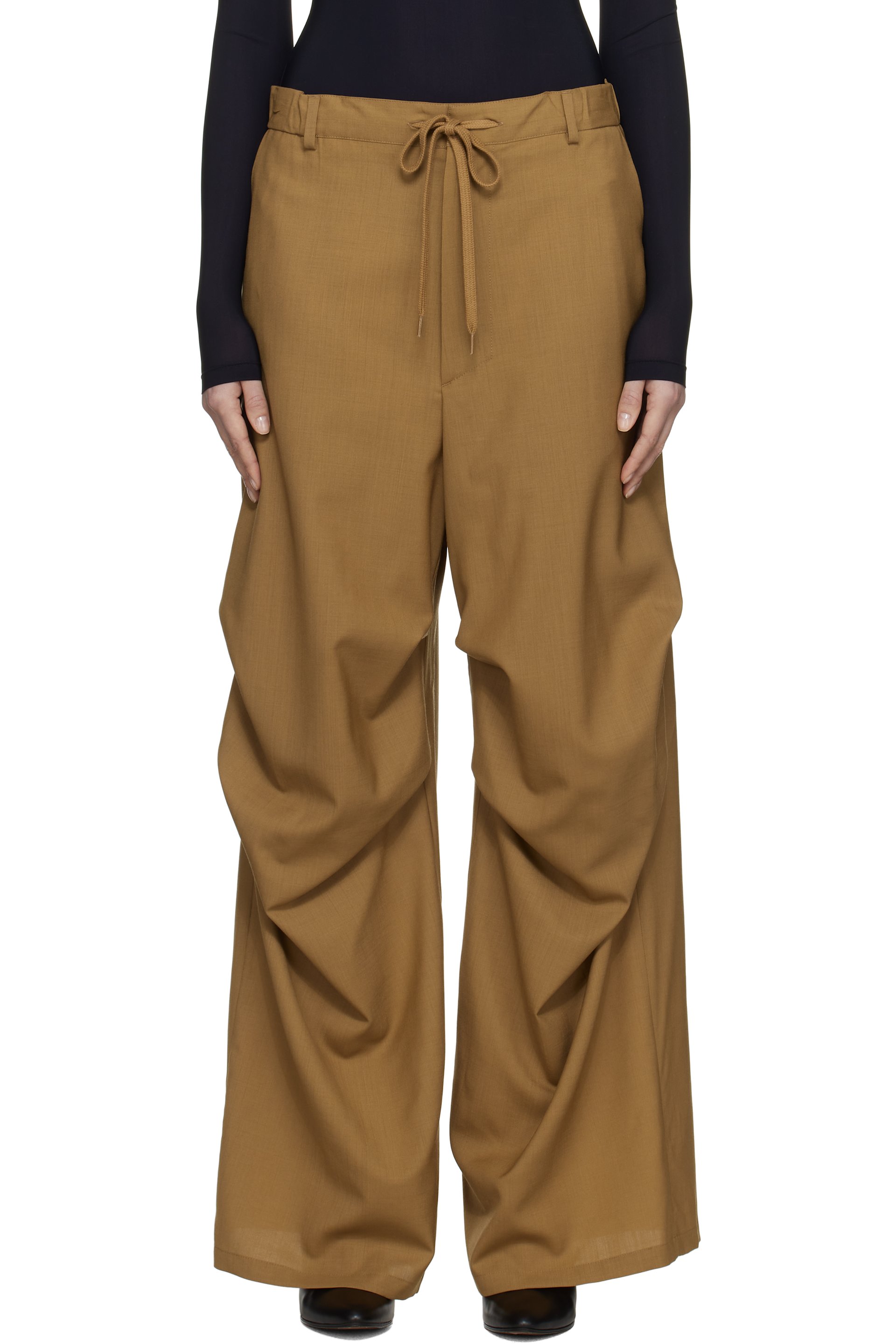 MM6 Maison Margiela - Pantalon façon tailleur brun en canevas de laine