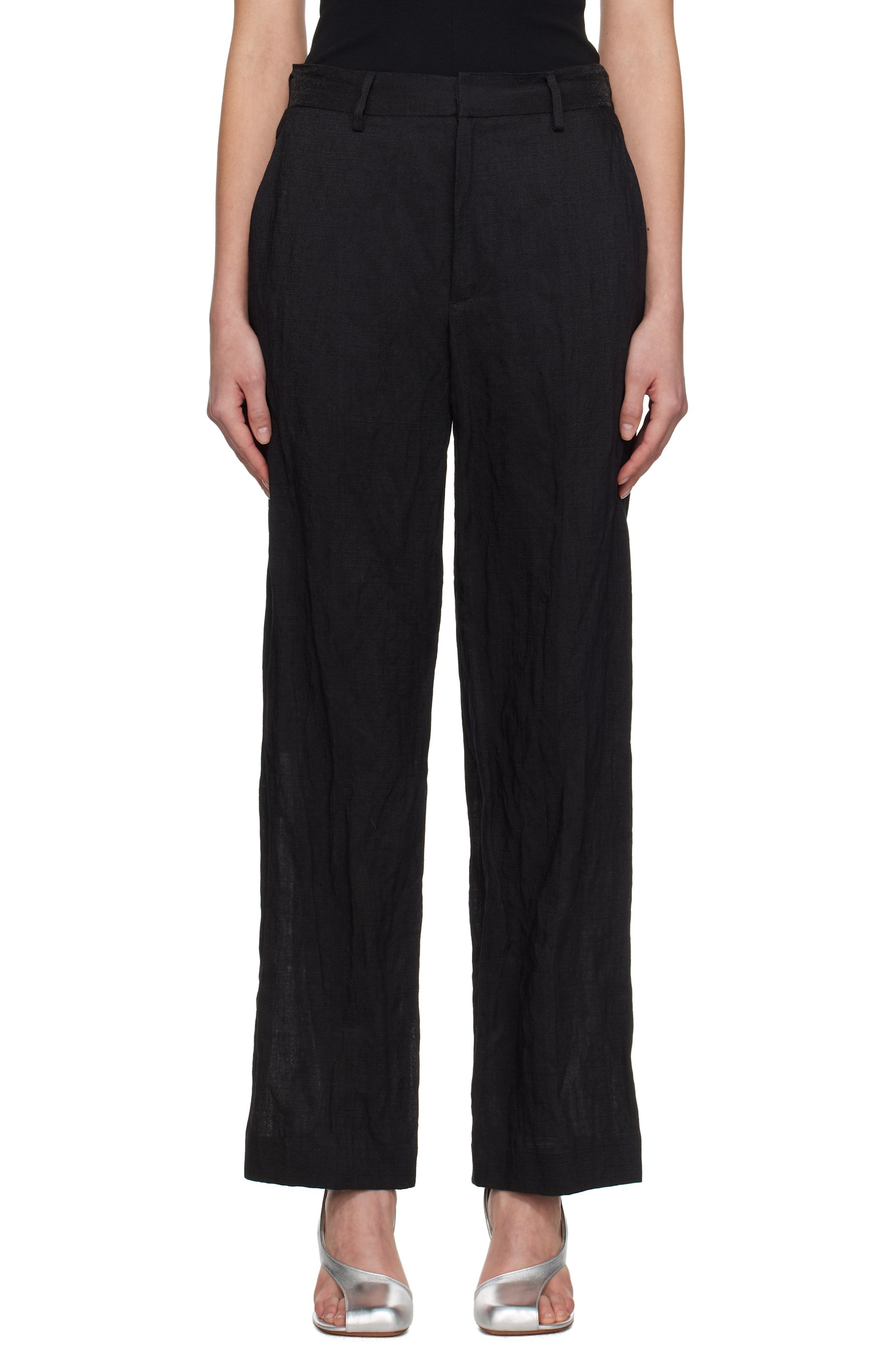 MM6 Maison Margiela - Pantalon façon tailleur froissé noir à fils métalliques