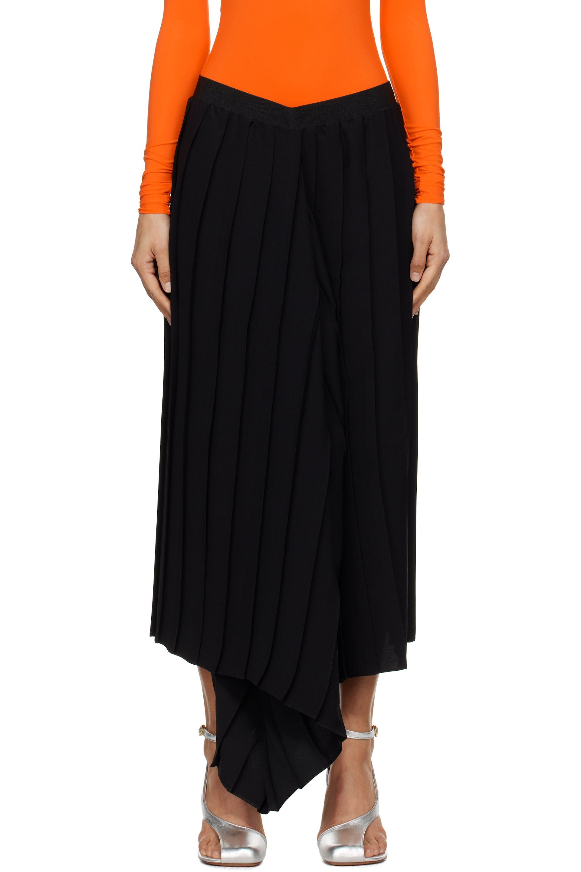 MM6 Maison Margiela - Jupe midi drapée noire à plis
