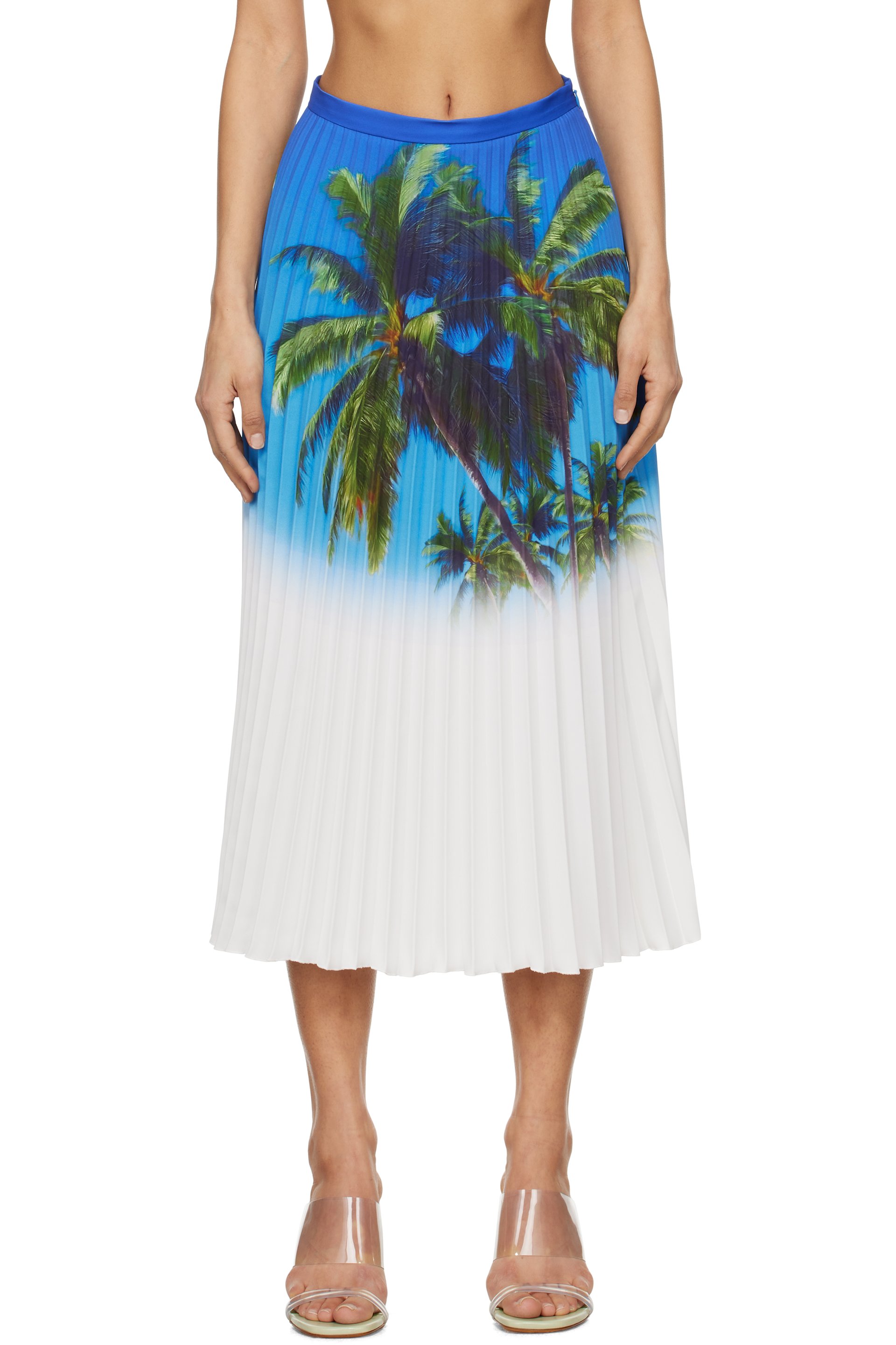 MM6 Maison Margiela - Jupe midi bleue à plis et motif graphique