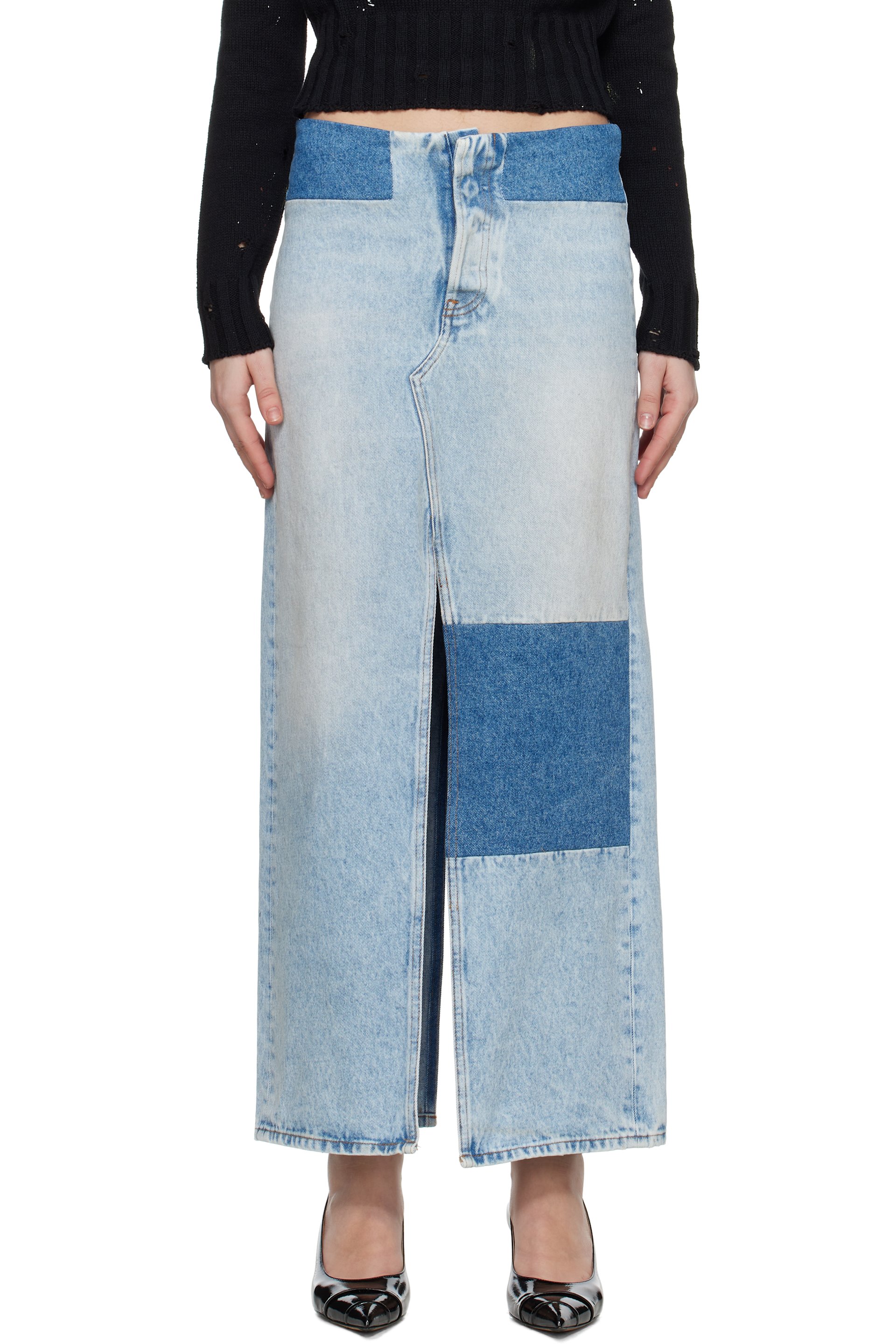 MM6 Maison Margiela - Jupe longue bleue en denim à panneaux