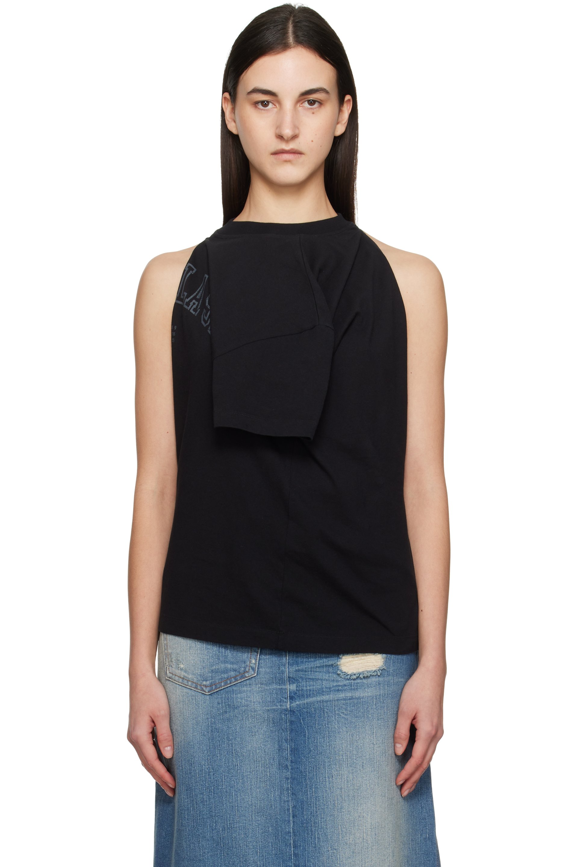 MM6 Maison Margiela - T-shirt noir à logo de style collégial et à variante de style