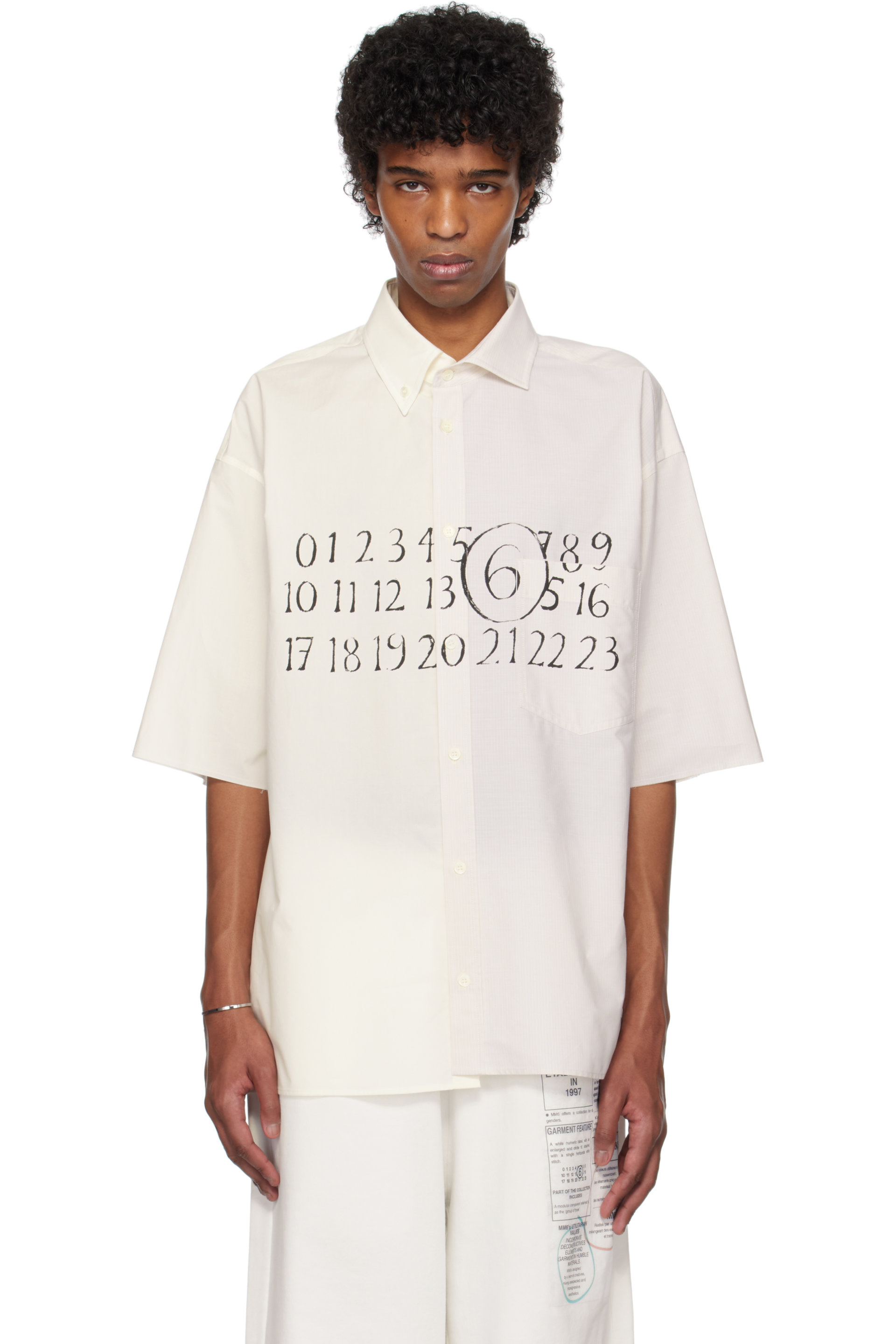 MM6 Maison Margiela - Chemise asymétrique blanc et beige en popeline