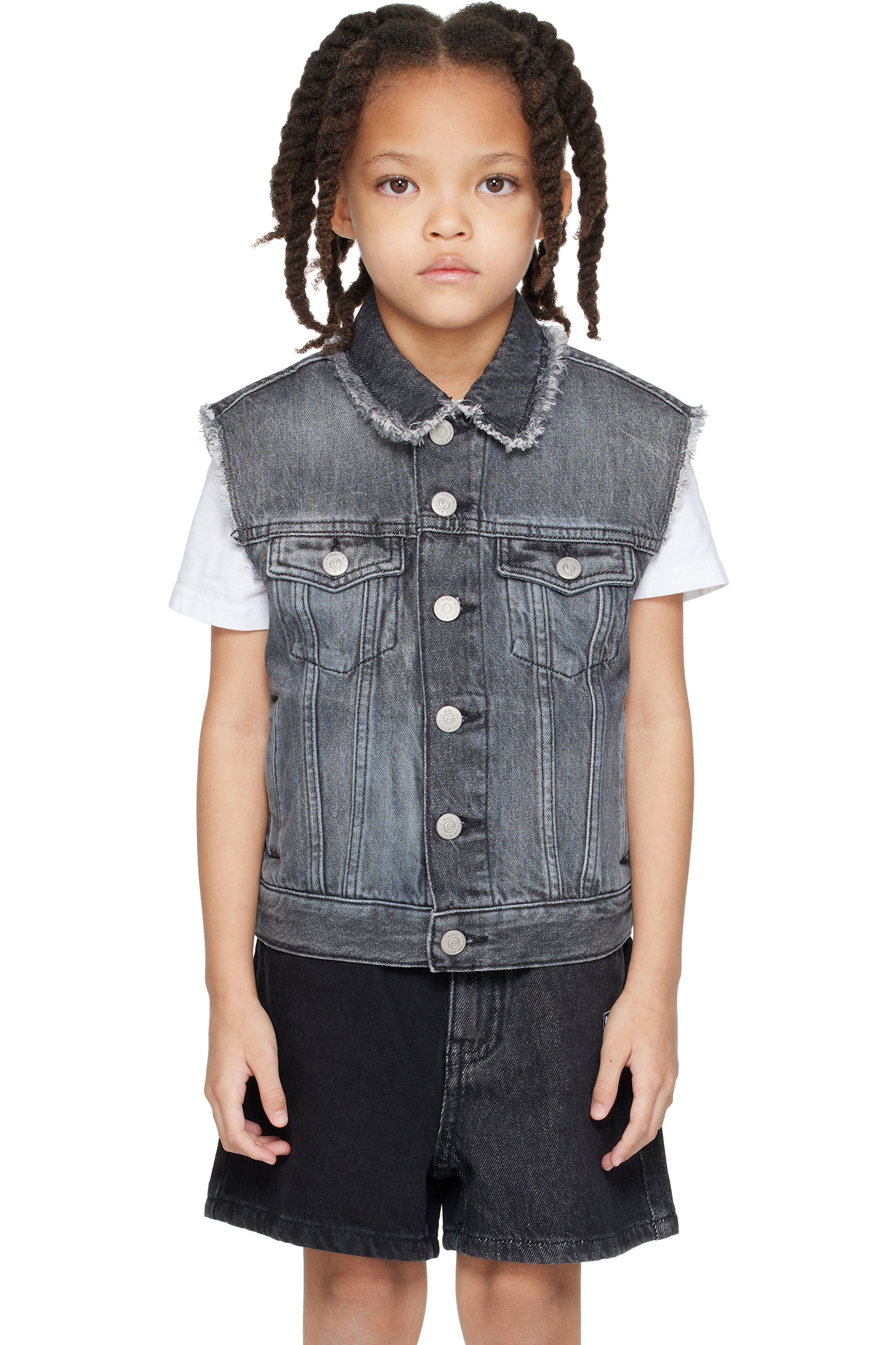 MM6 Maison Margiela - Kids Gray Frayed Denim Vest
