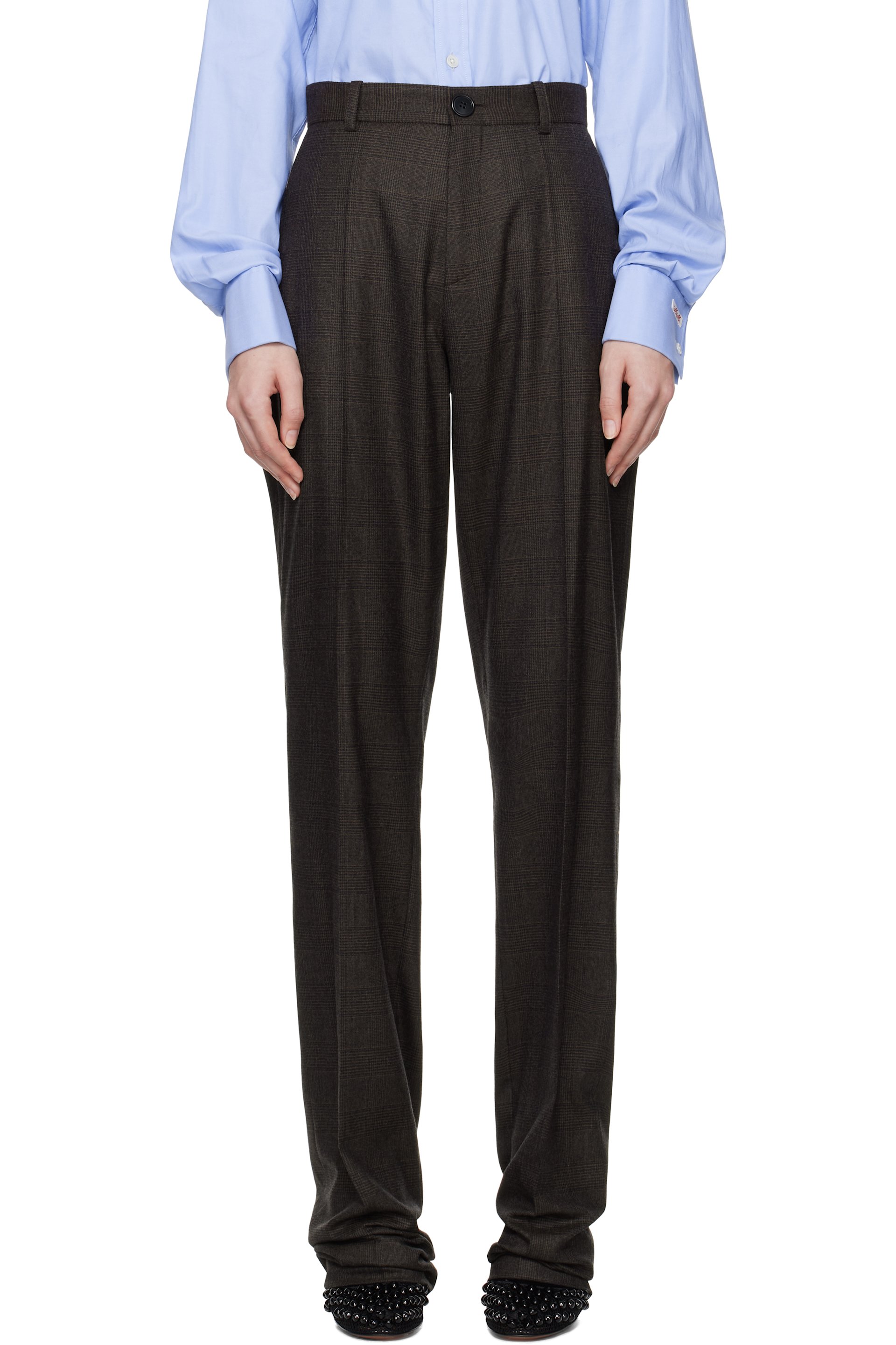MARIE ADAM-LEENAERDT - Pantalon ajusté brun en laine