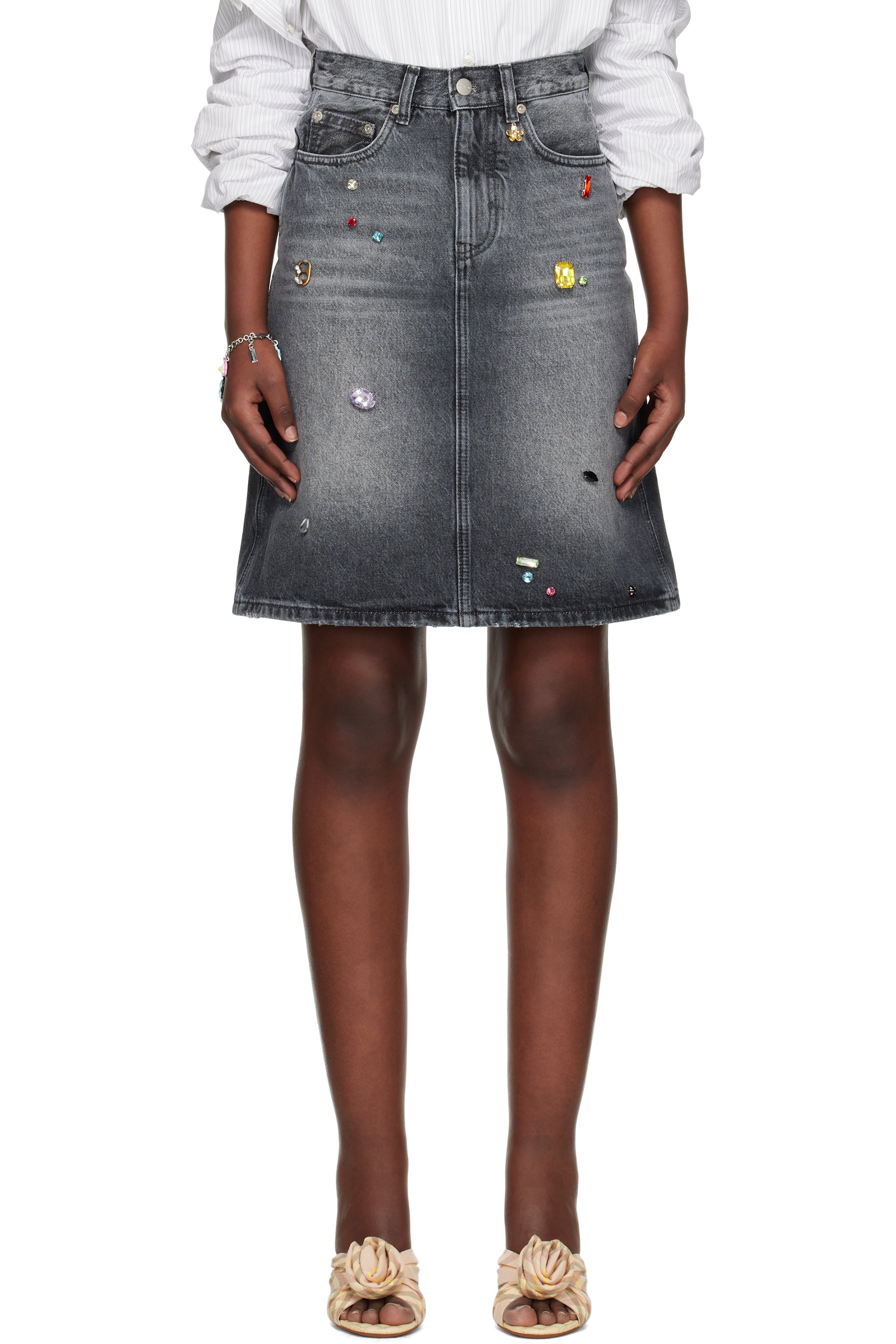 Marc Jacobs - Jupe midi trapèze noire à appliqués facettés